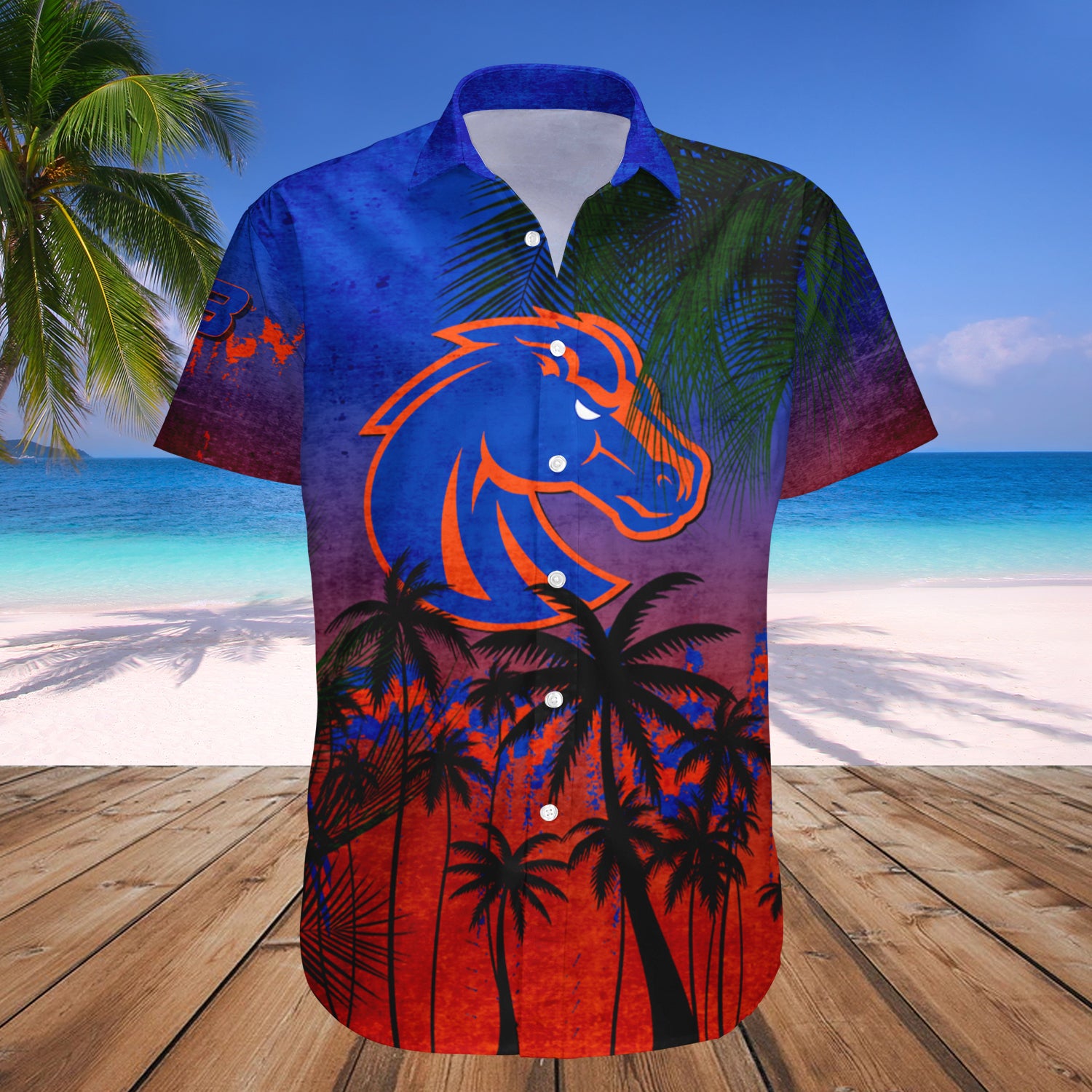 Boise State Broncos Hawaiian Shirt Set Coconut Tree Tropical Grunge 1