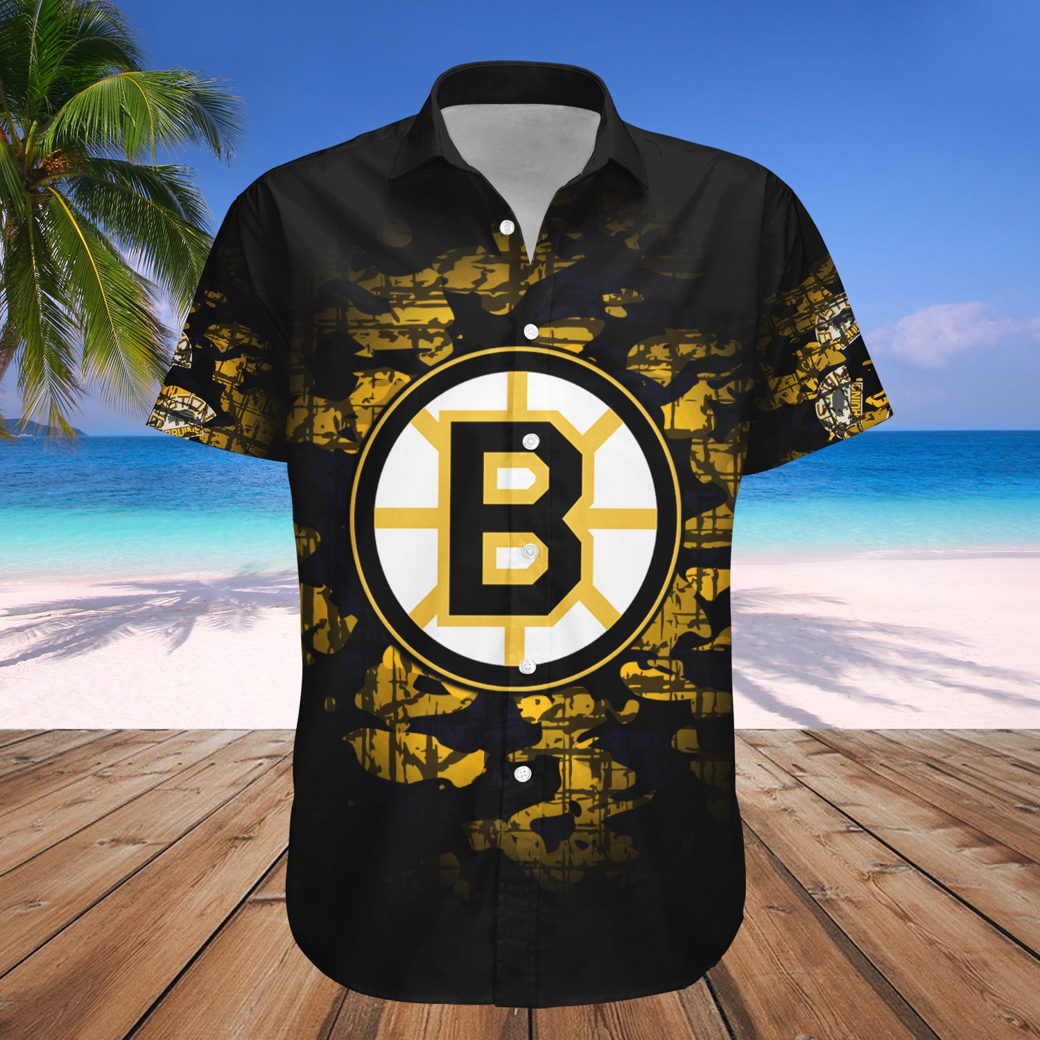 Boston Bruins Hawaiian Shirt Set Camouflage Vintage - NHL 1