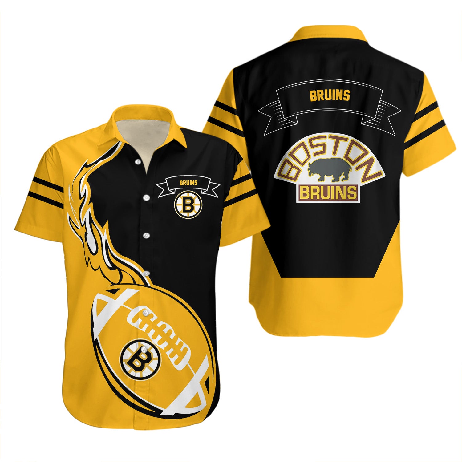 Boston Bruins Hawaiian Shirt Set Flame Ball - NHL 2