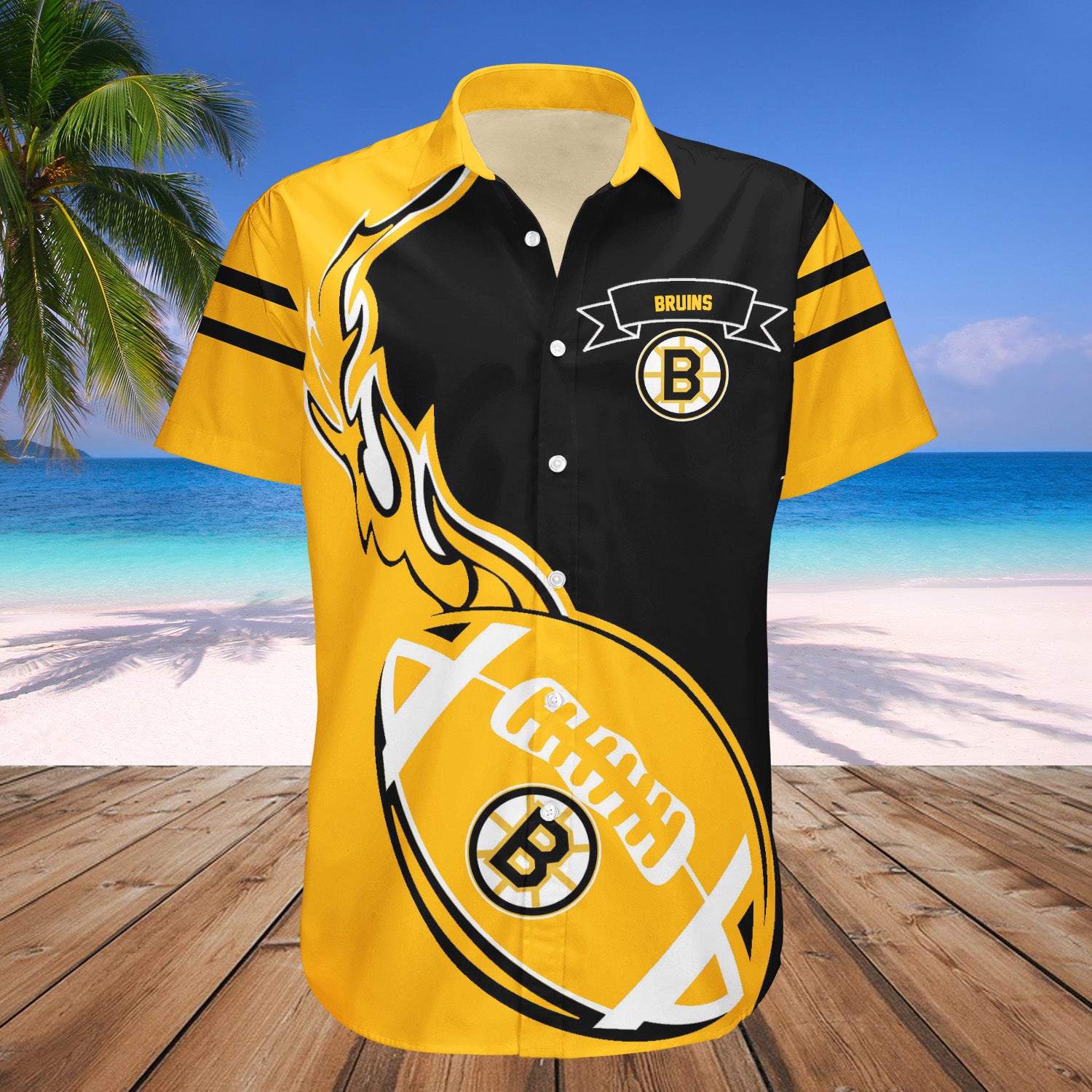 Boston Bruins Hawaiian Shirt Set Flame Ball - NHL 1