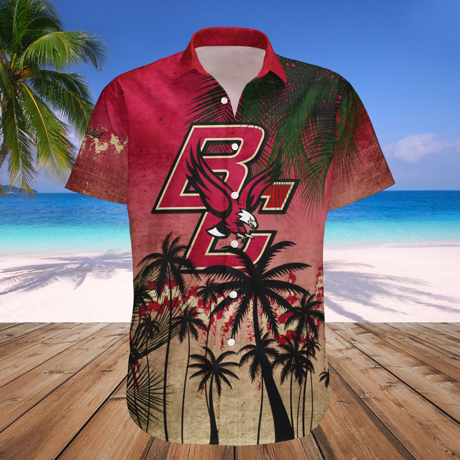 Boston College Eagles Hawaiian Shirt Set Coconut Tree Tropical Grunge 1