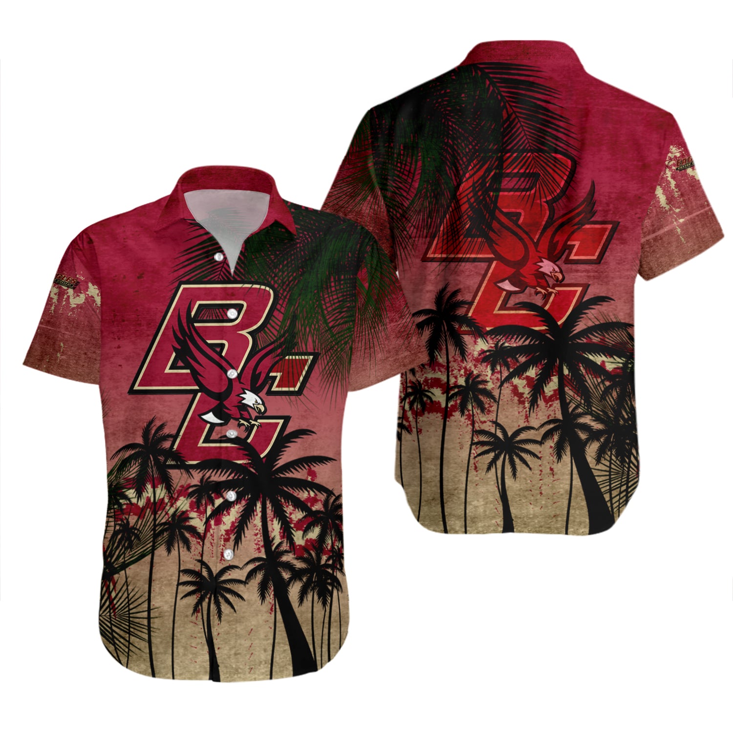 Boston College Eagles Hawaiian Shirt Set Coconut Tree Tropical Grunge 2