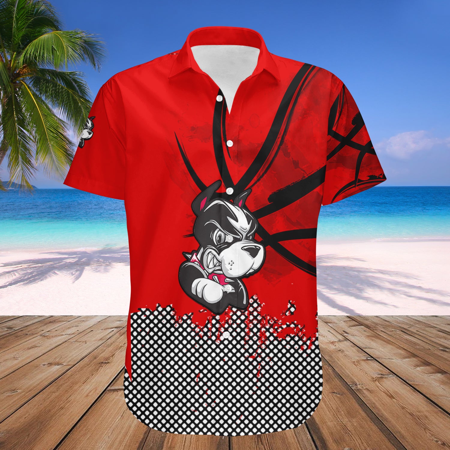 Boston University Terriers Hawaiian Shirt Set Basketball Net Grunge Pattern 1