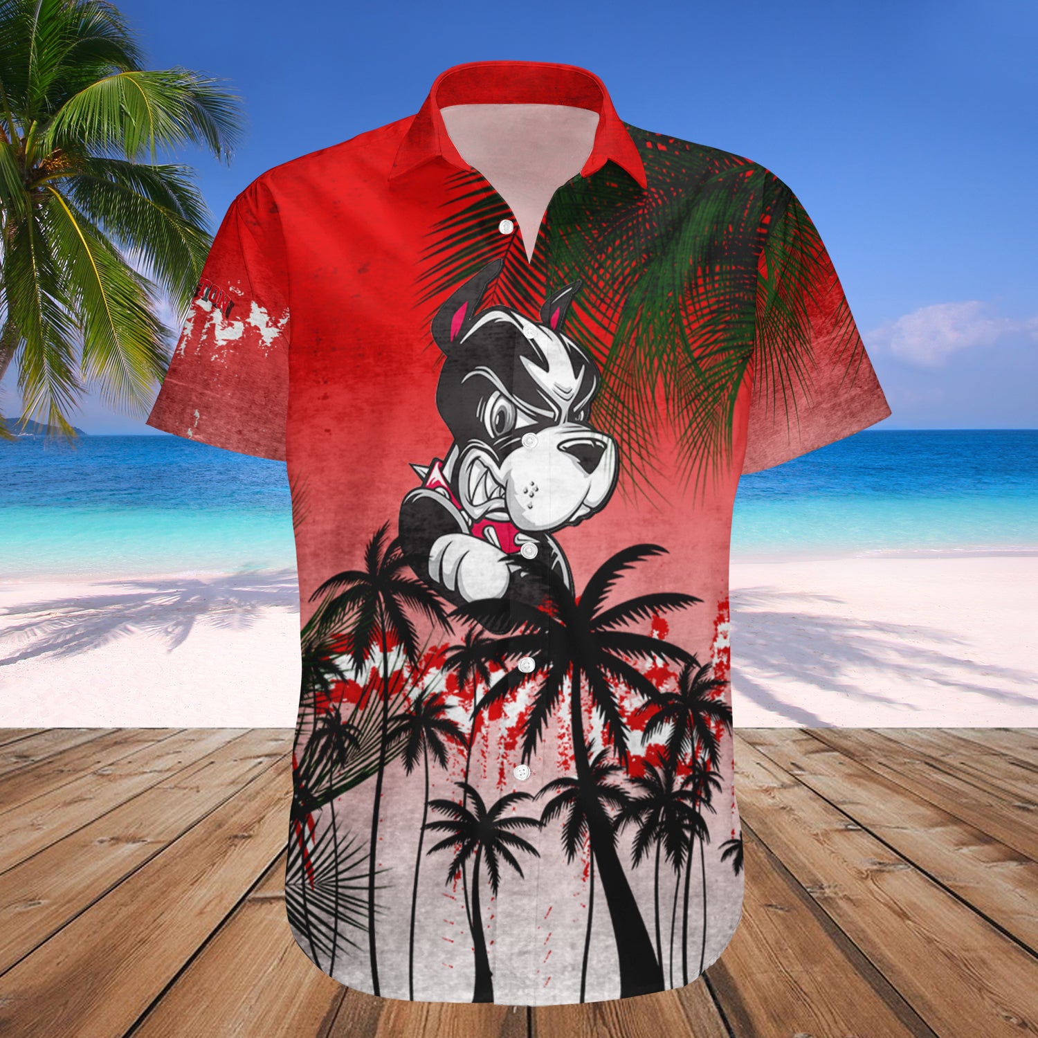 Boston University Terriers Hawaiian Shirt Set Coconut Tree Tropical Grunge 1