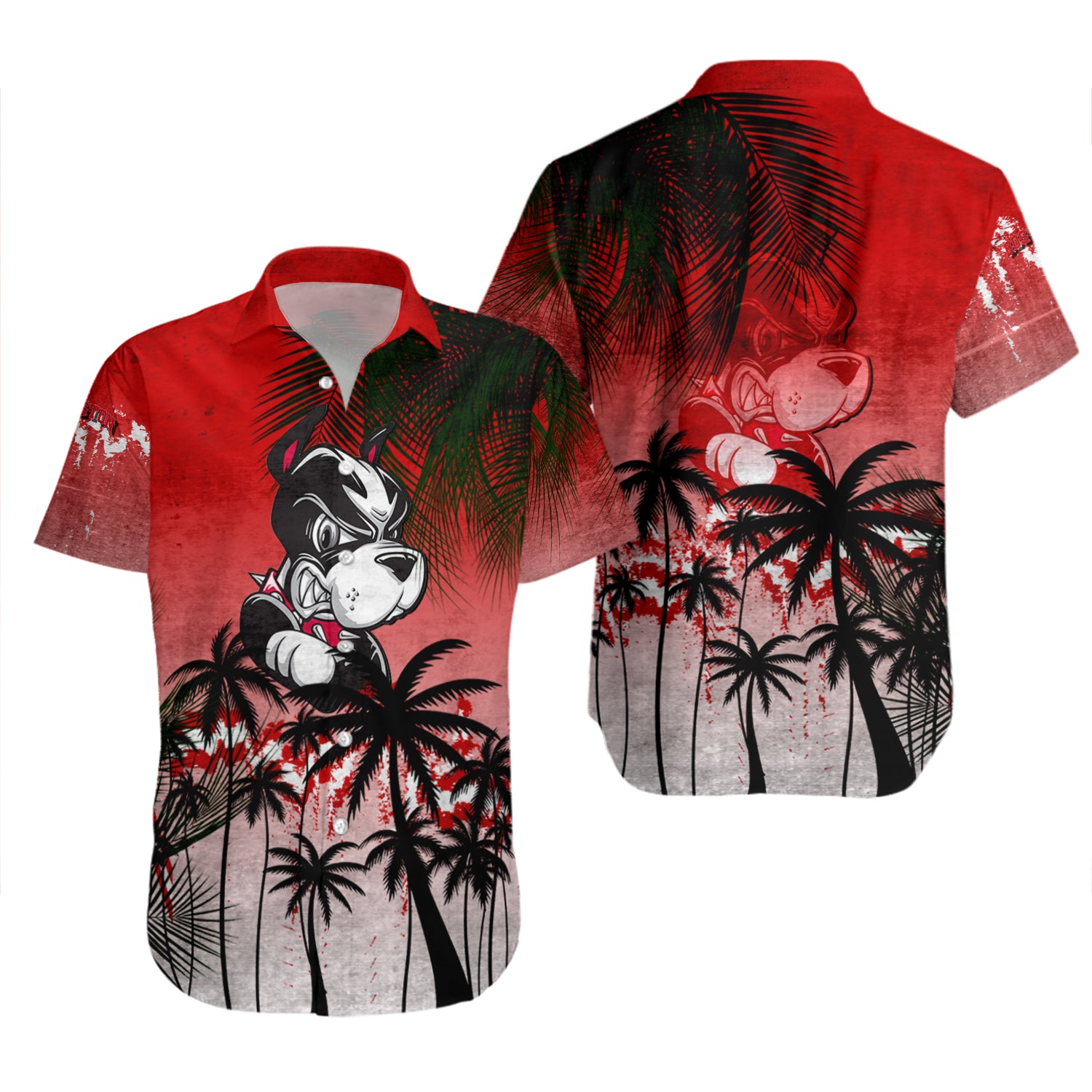Boston University Terriers Hawaiian Shirt Set Coconut Tree Tropical Grunge 2