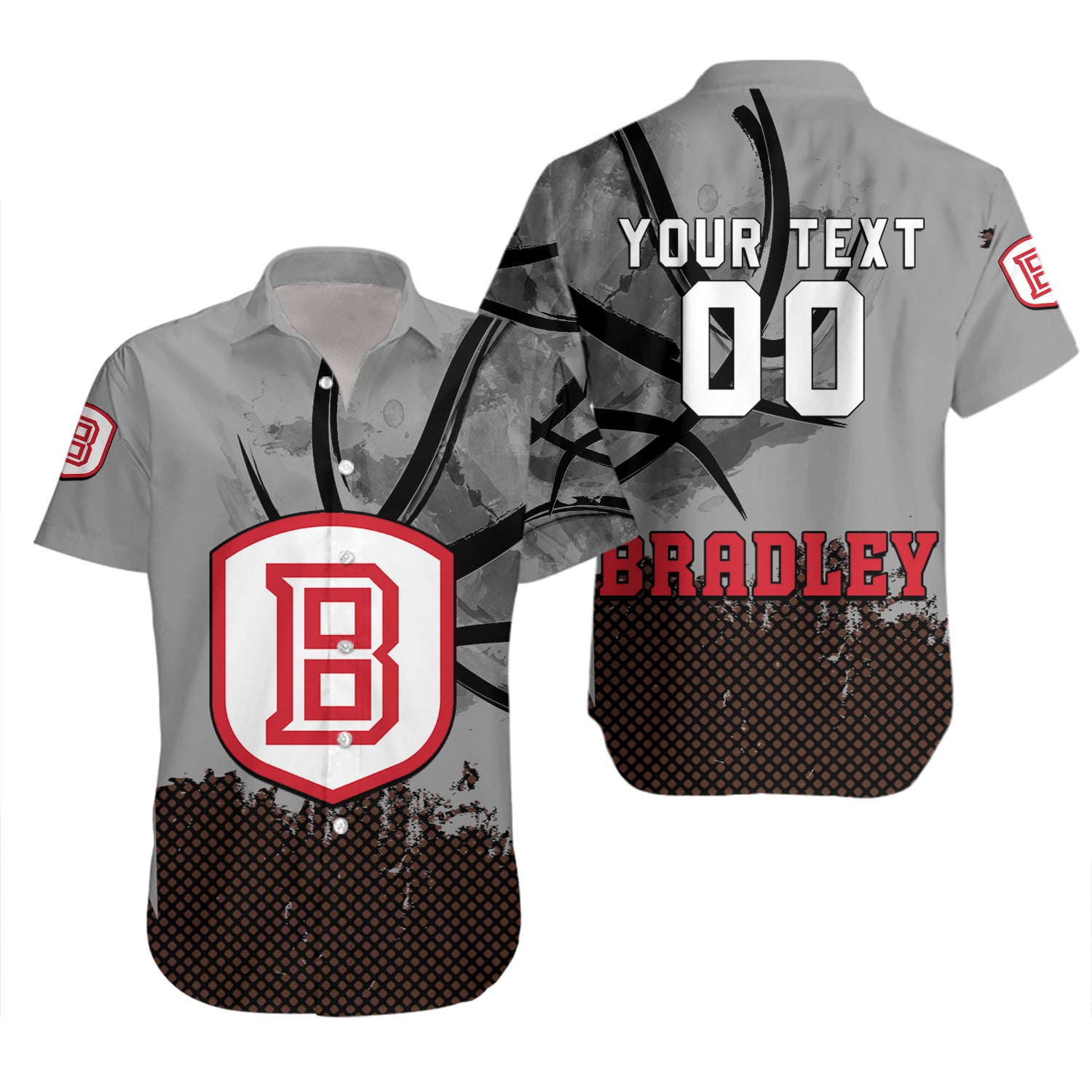 Bradley Braves Hawaiian Shirt Set Basketball Net Grunge Pattern 2