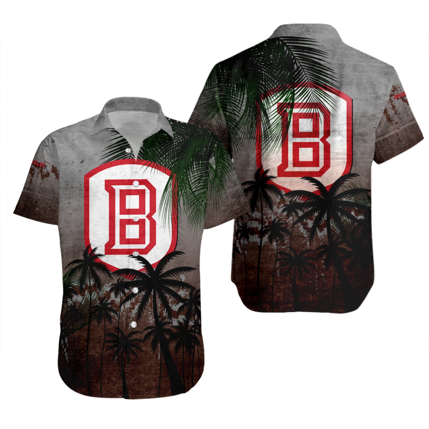 Bradley Braves Hawaiian Shirt Set Coconut Tree Tropical Grunge 2