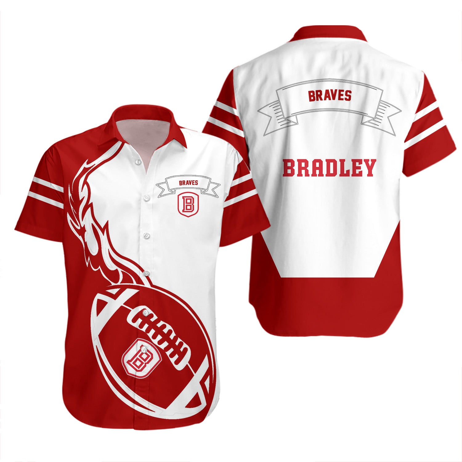 Bradley Braves Hawaiian Shirt Set Flame Ball 2