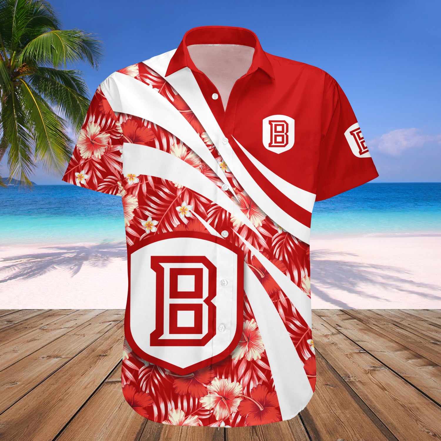 Bradley Braves Hawaiian Shirt Set Hibiscus Sport Style 1