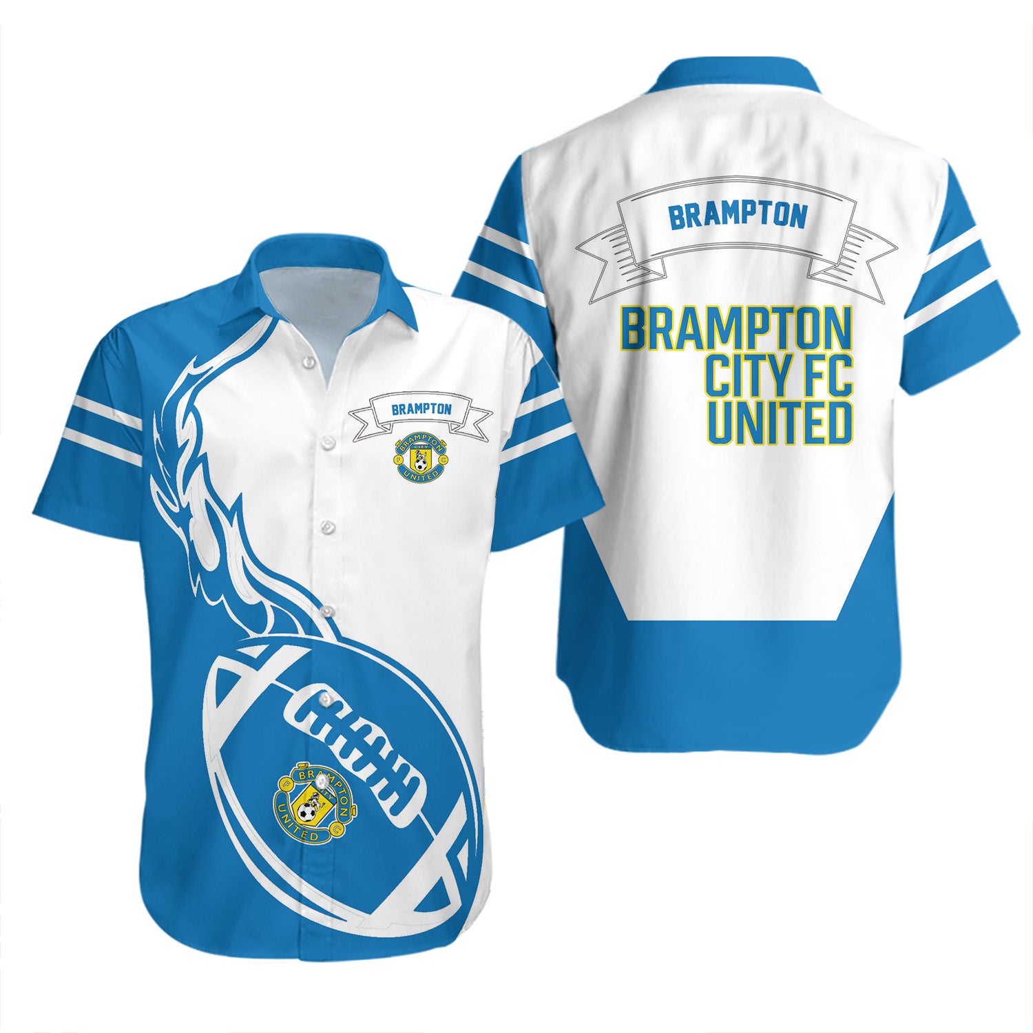 Brampton City United FC Hawaiian Shirt Set Flame Ball - CA SOCCER 2