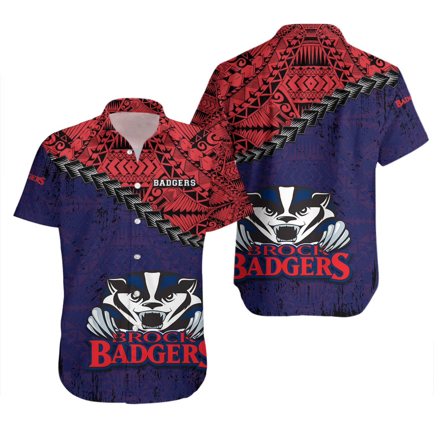 Brock Badgers Hawaiian Shirt Set Grunge Polynesian Tattoo - CA CIS 2