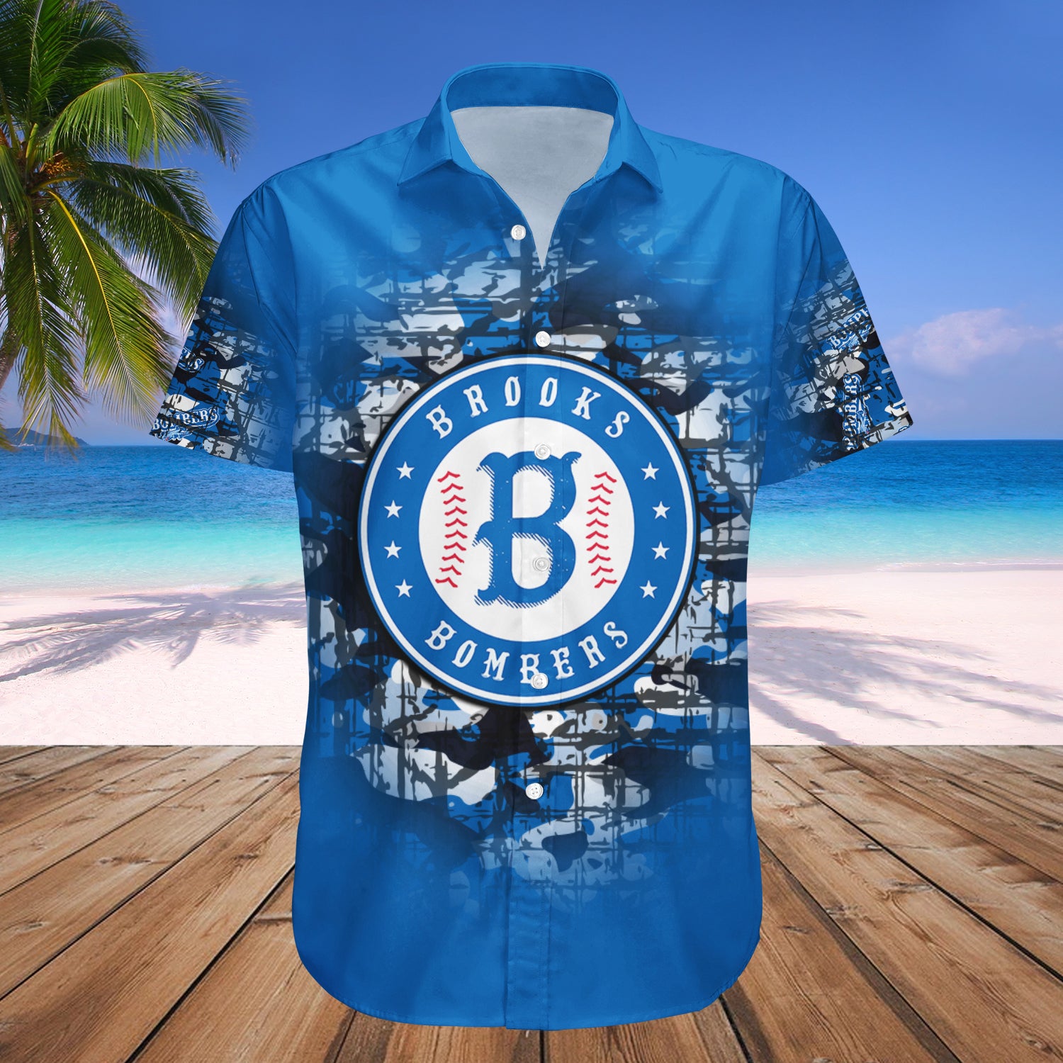 Brooks Bombers Hawaiian Shirt Set Camouflage Vintage - CA BASEBALL 1
