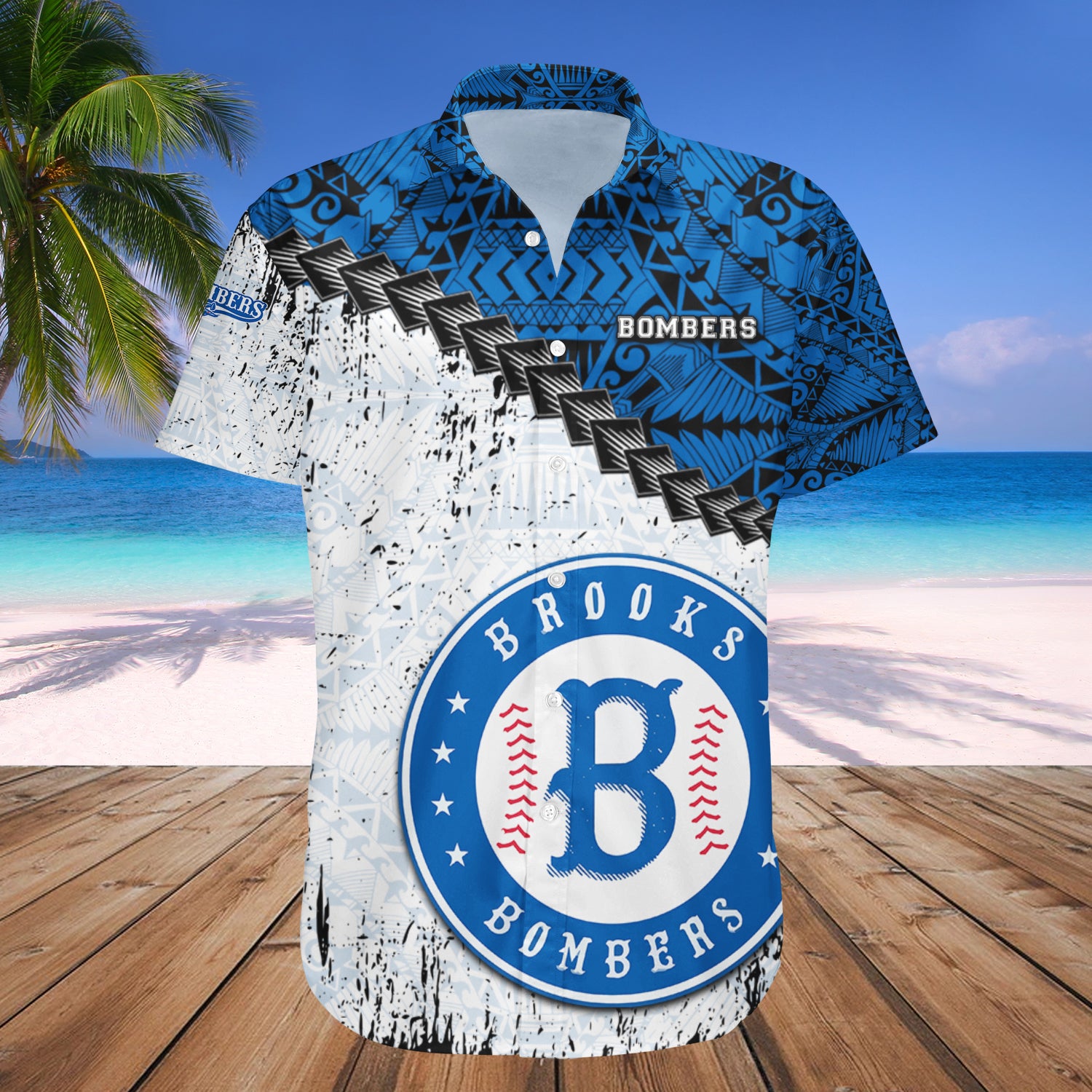 Brooks Bombers Hawaiian Shirt Set Grunge Polynesian Tattoo - CA BASEBALL 1