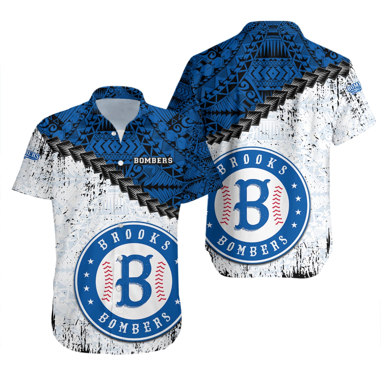 Brooks Bombers Hawaiian Shirt Set Grunge Polynesian Tattoo - CA BASEBALL 2