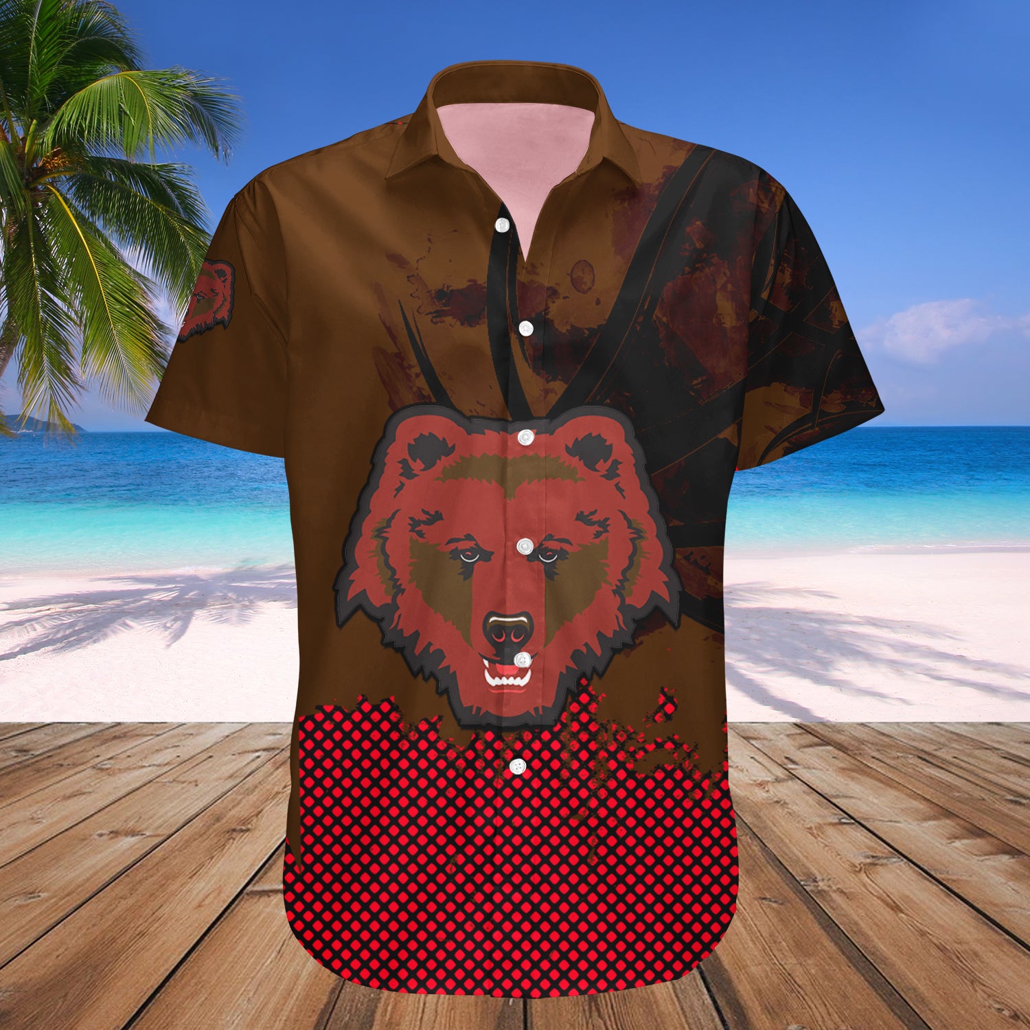 Brown Bears Hawaiian Shirt Set Basketball Net Grunge Pattern 1