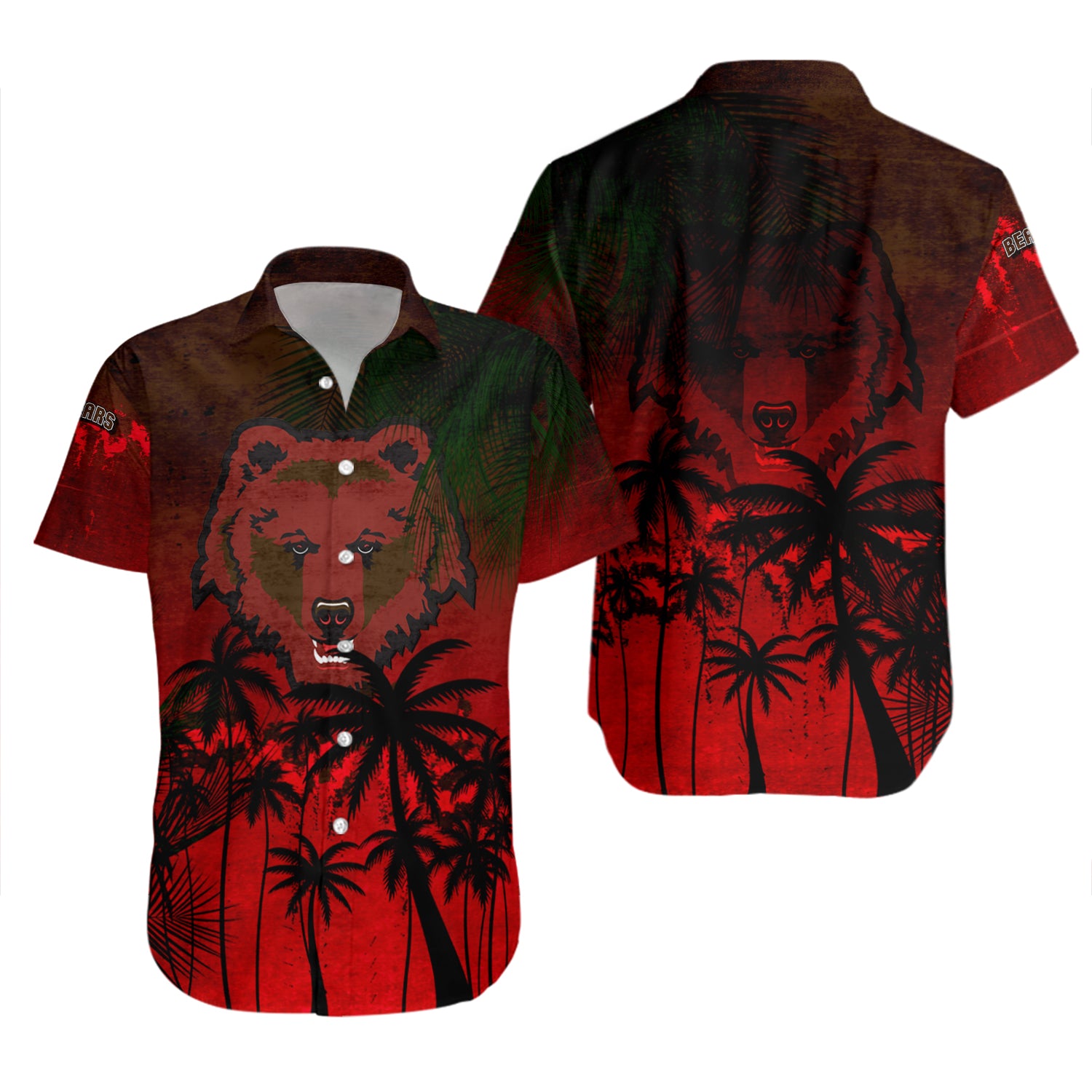 Brown Bears Hawaiian Shirt Set Coconut Tree Tropical Grunge 2