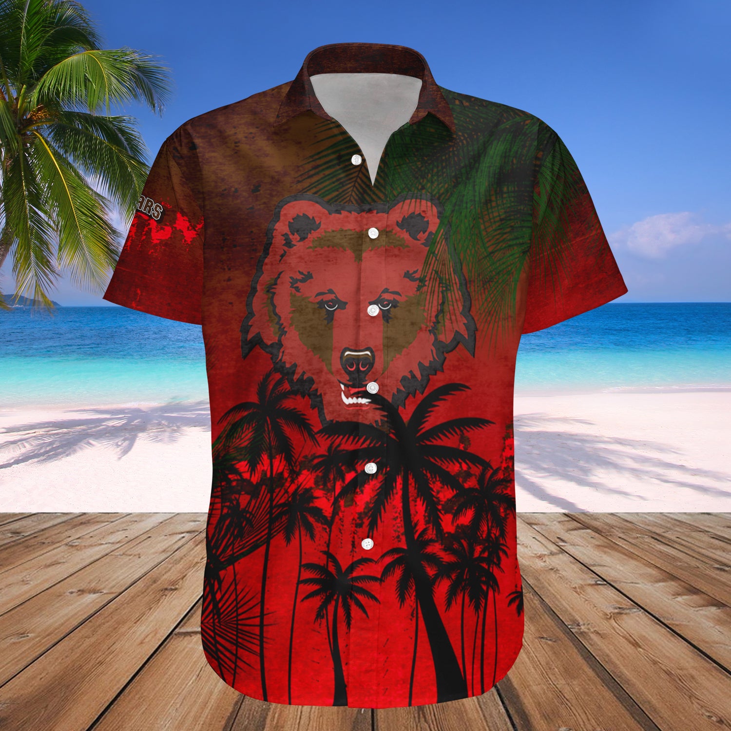 Brown Bears Hawaiian Shirt Set Coconut Tree Tropical Grunge 1