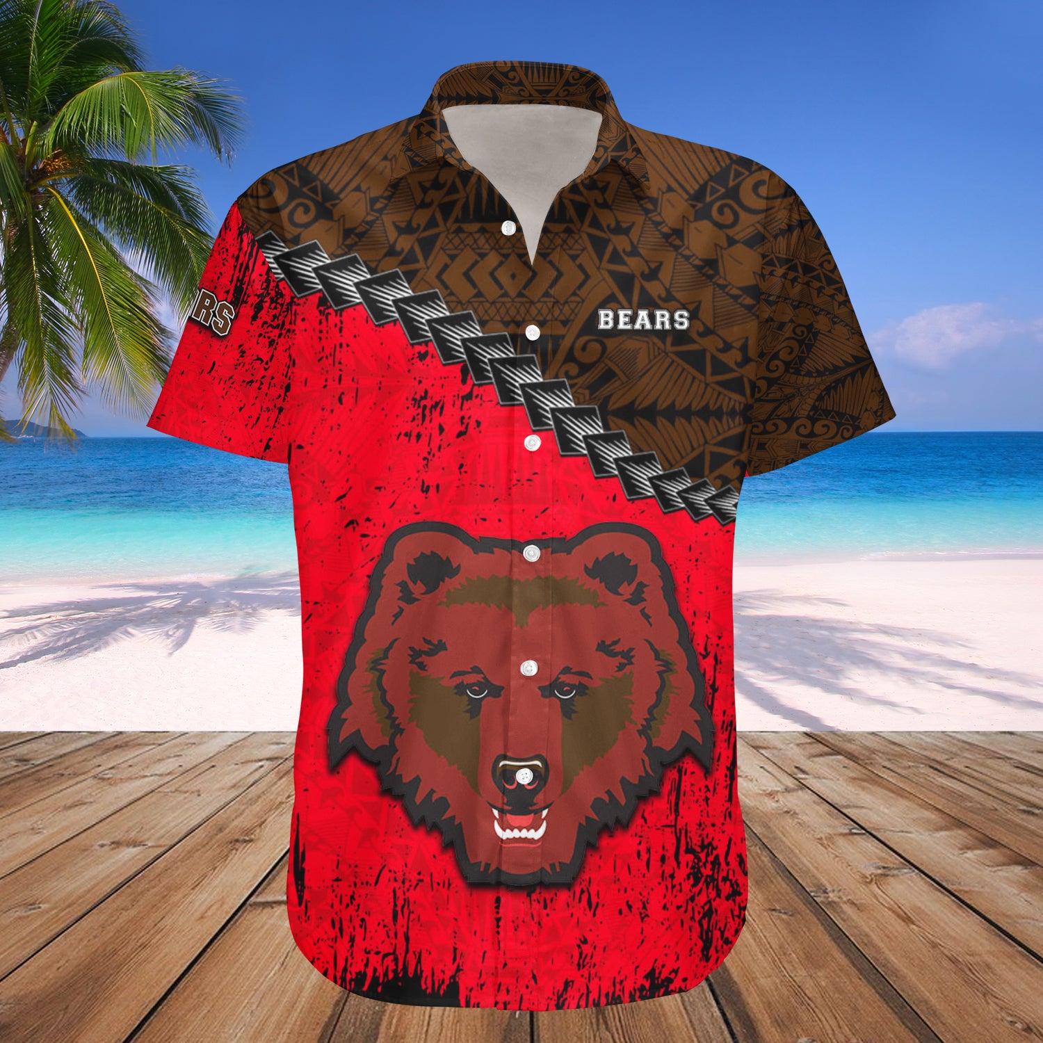 Brown Bears Hawaiian Shirt Set Grunge Polynesian Tattoo 1
