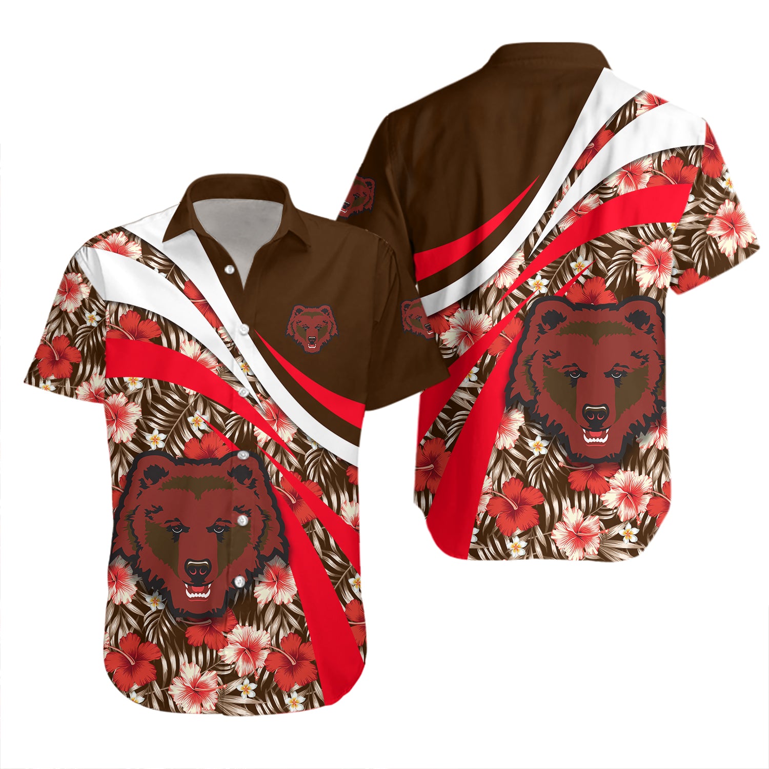 Brown Bears Hawaiian Shirt Set Hibiscus Sport Style 2