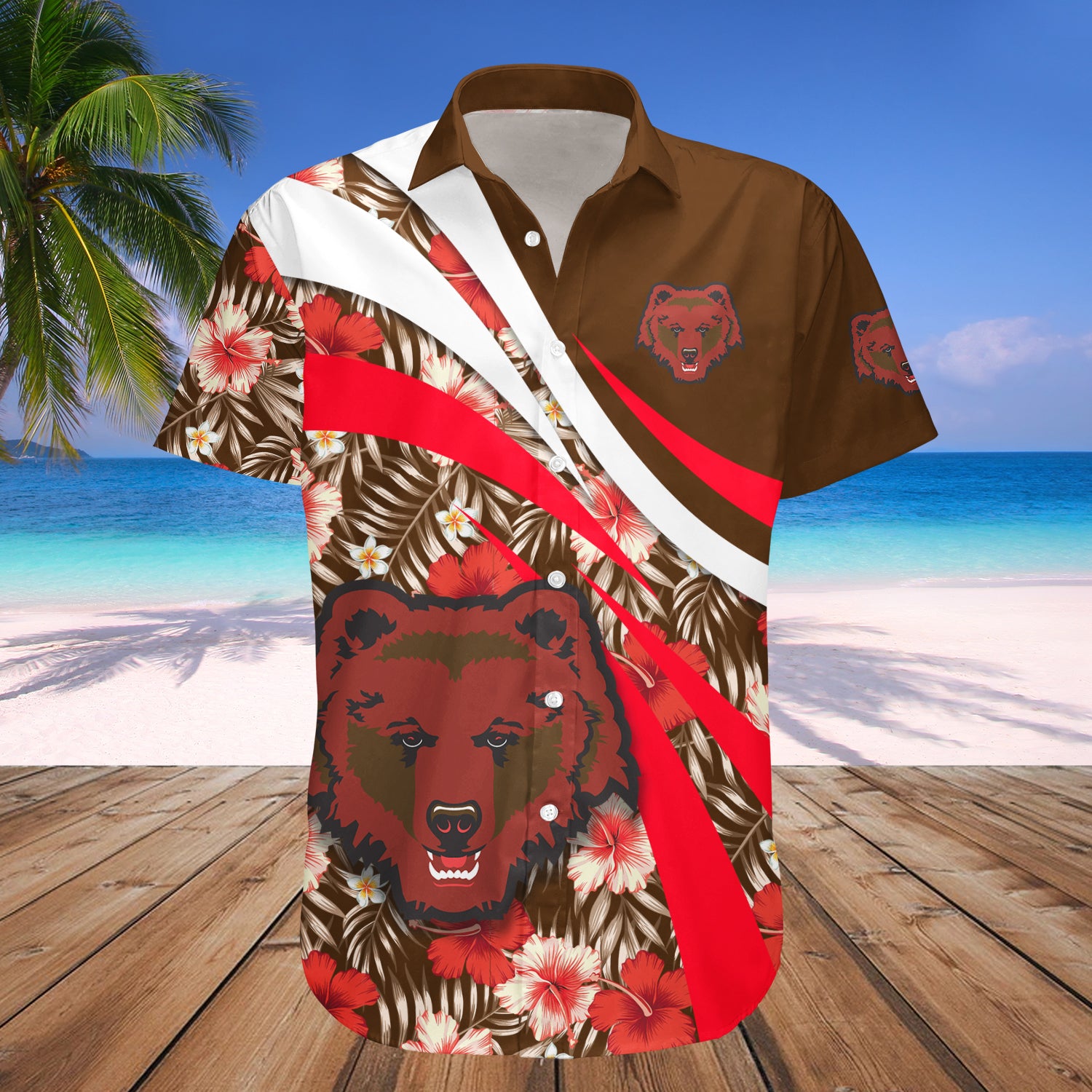 Brown Bears Hawaiian Shirt Set Hibiscus Sport Style 1