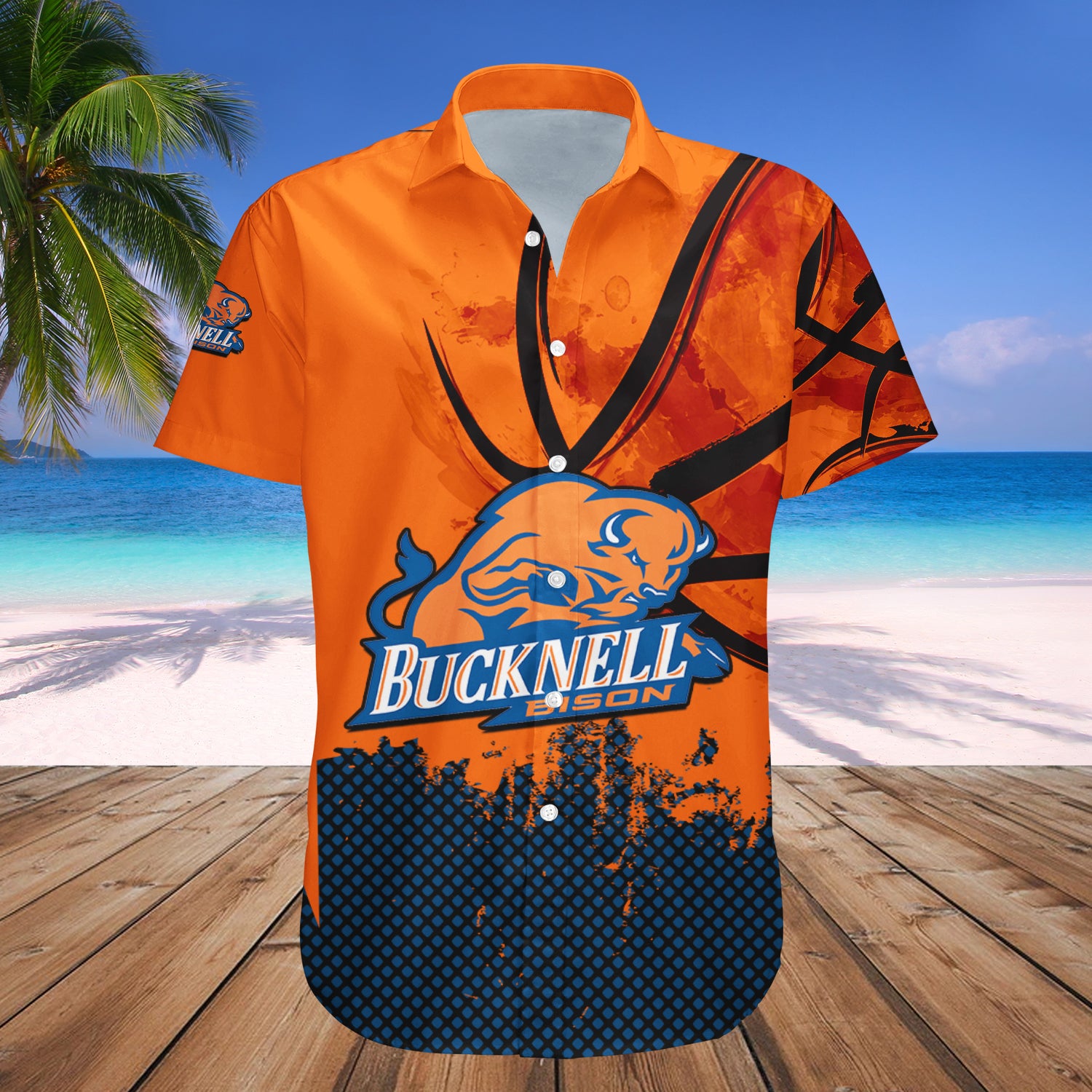 Bucknell Bison Hawaiian Shirt Set Basketball Net Grunge Pattern 1