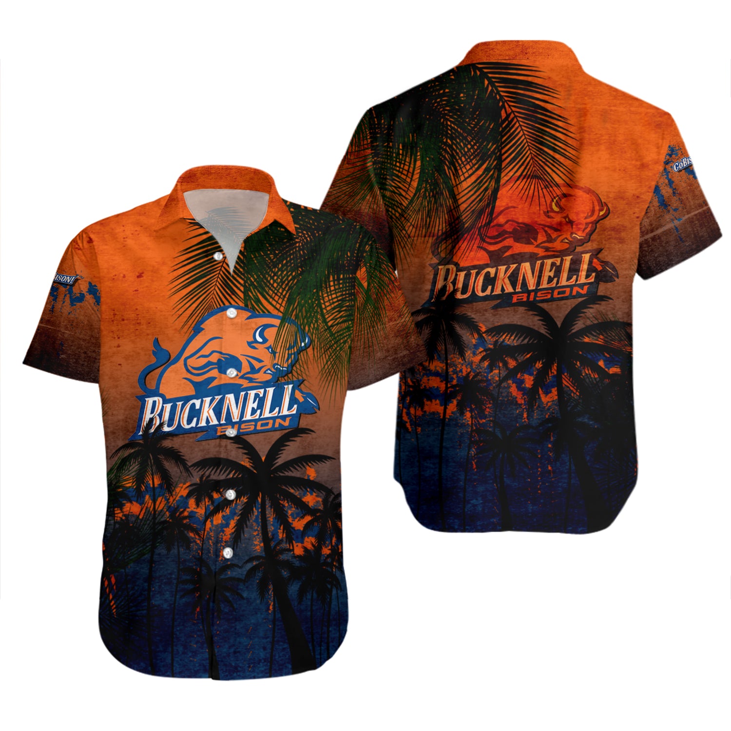 Bucknell Bison Hawaiian Shirt Set Coconut Tree Tropical Grunge 2