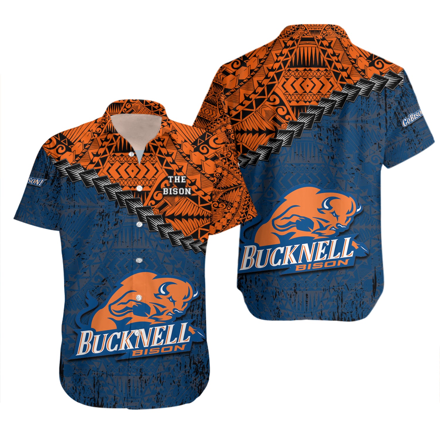 Bucknell Bison Hawaiian Shirt Set Grunge Polynesian Tattoo 2
