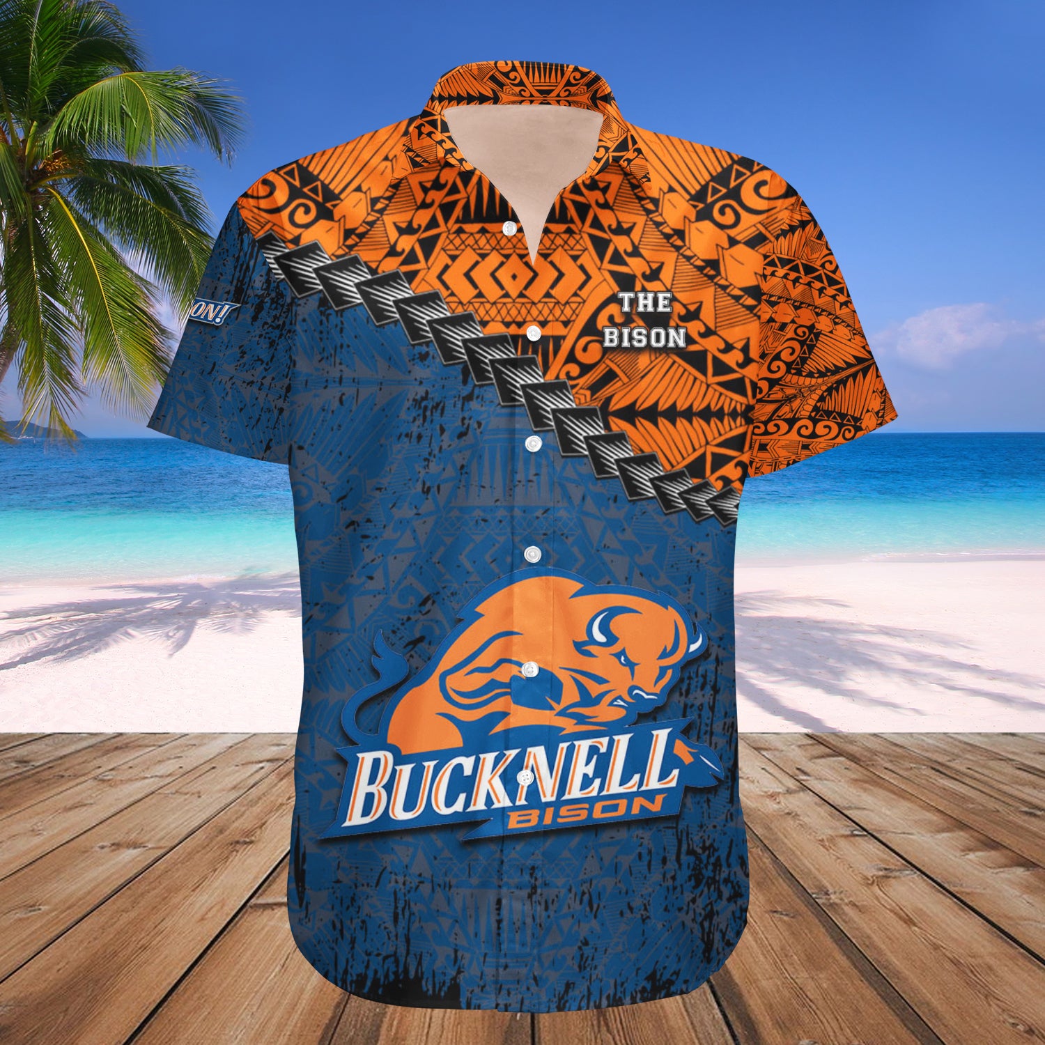 Bucknell Bison Hawaiian Shirt Set Grunge Polynesian Tattoo 1