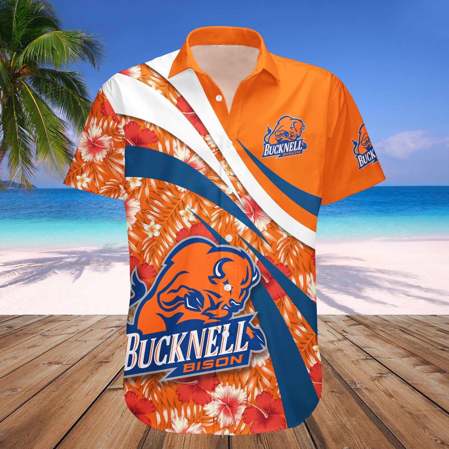 Bucknell Bison Hawaiian Shirt Set Hibiscus Sport Style 1