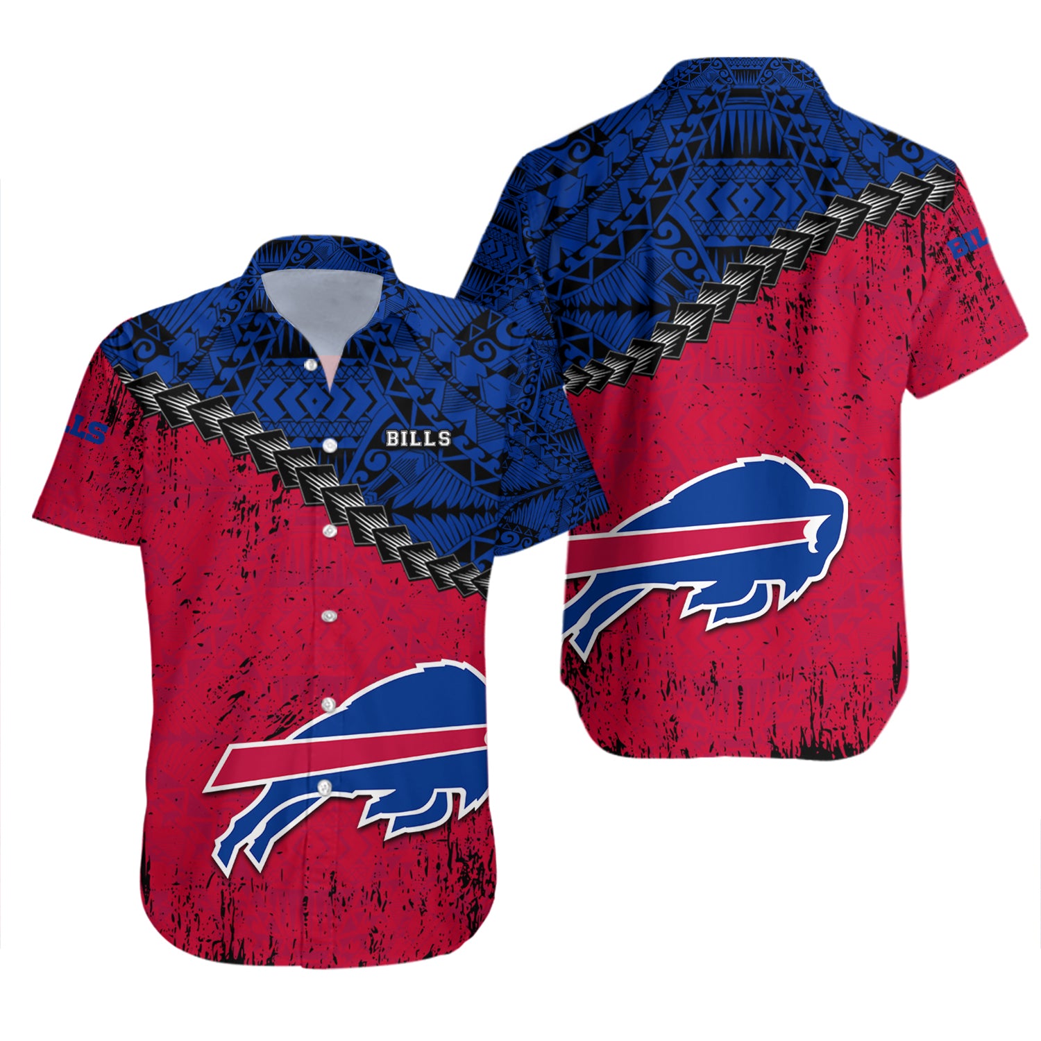 Buffalo Bills Hawaiian Shirt Set Grunge Polynesian Tattoo - NFL 2