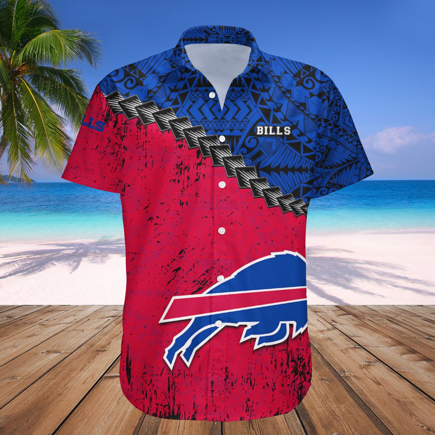Buffalo Bills Hawaiian Shirt Set Grunge Polynesian Tattoo - NFL 1