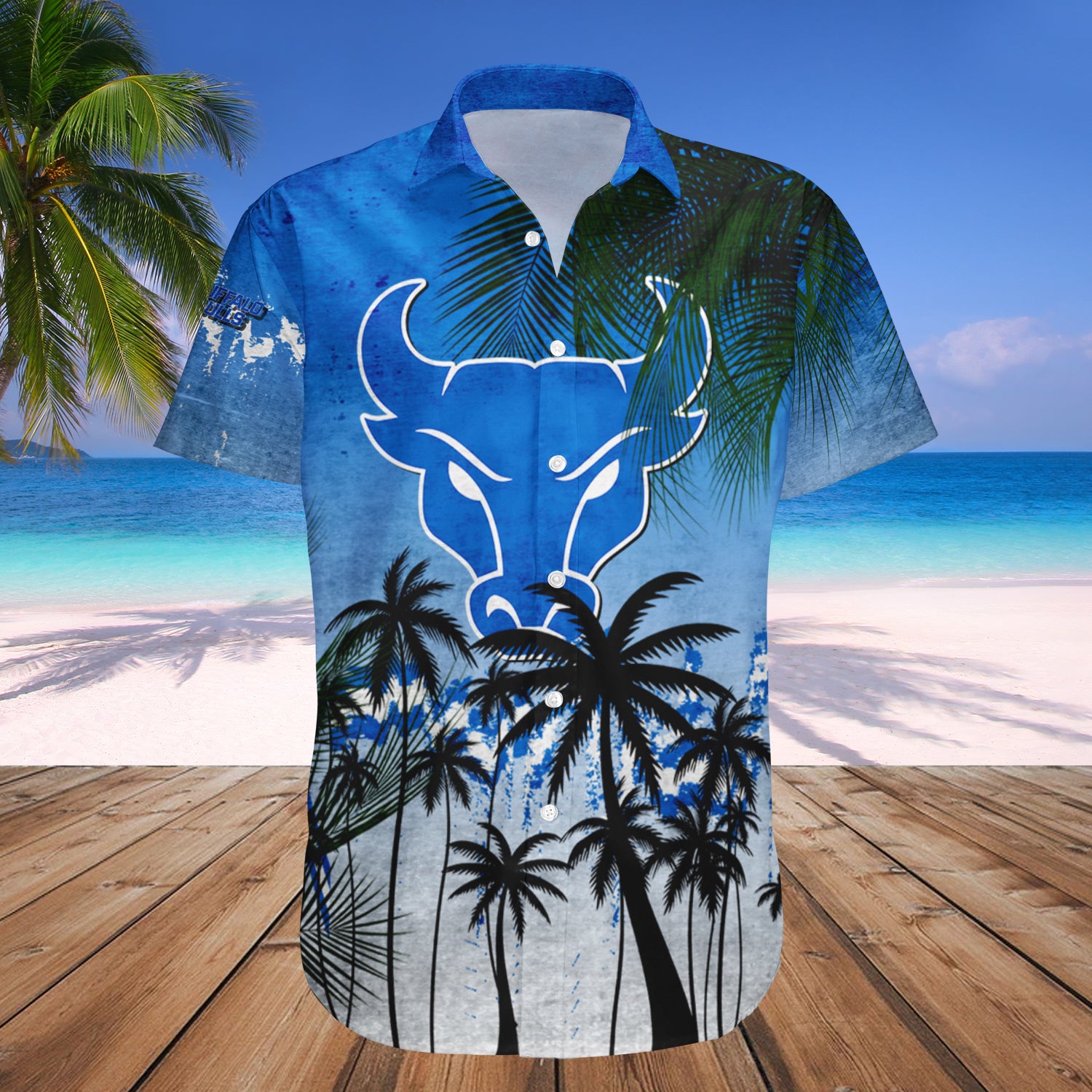 Buffalo Bulls Hawaiian Shirt Set Coconut Tree Tropical Grunge 1