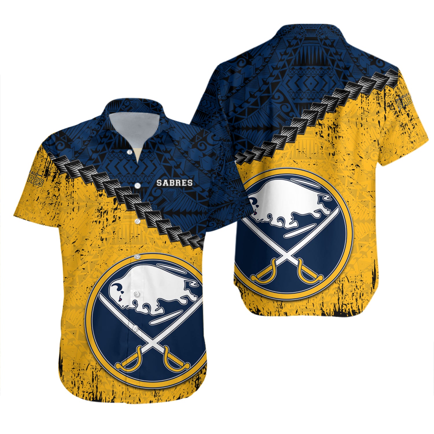 Buffalo Sabres Hawaiian Shirt Set Grunge Polynesian Tattoo - NHL 2