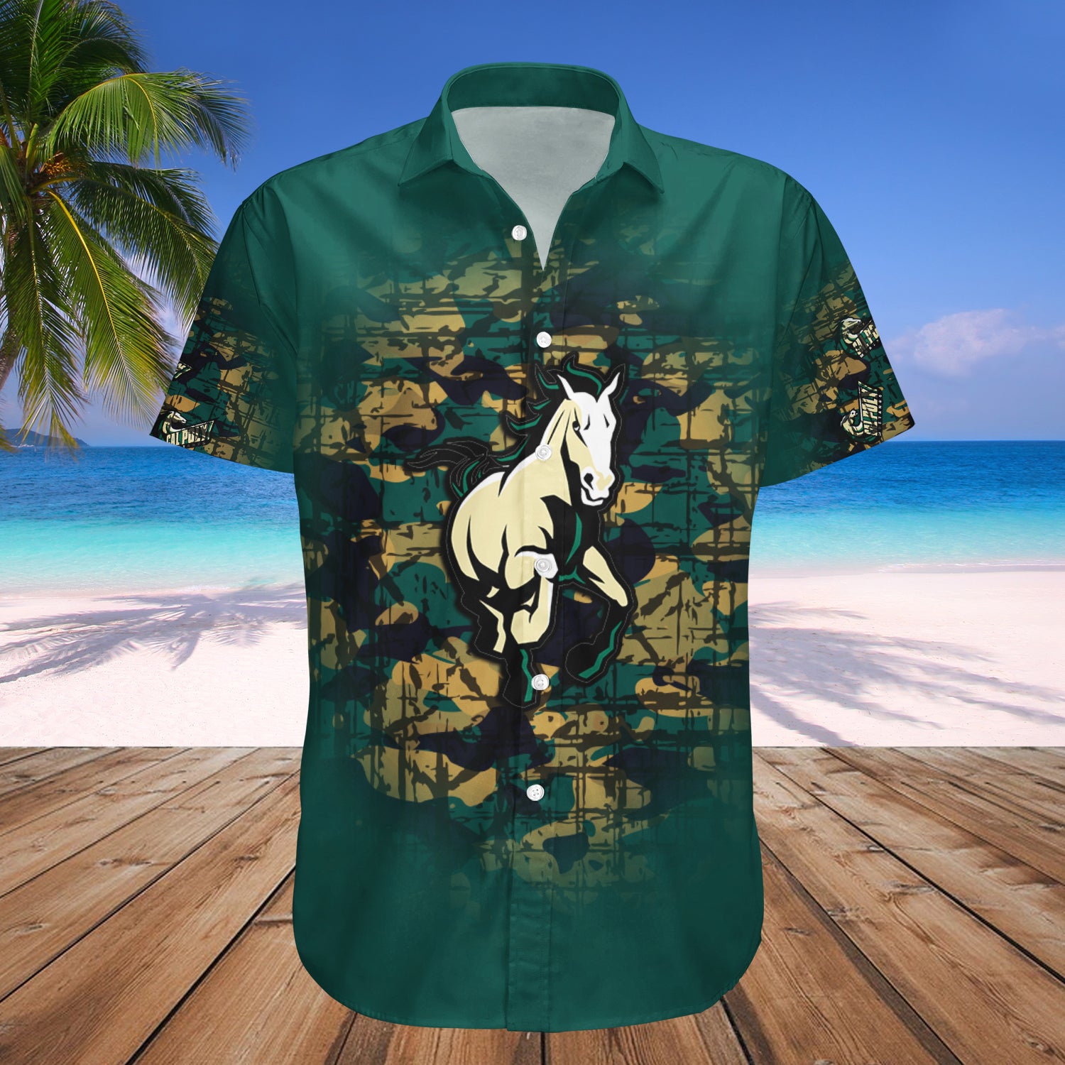 Cal Poly Mustangs Hawaiian Shirt Set Camouflage Vintage 1