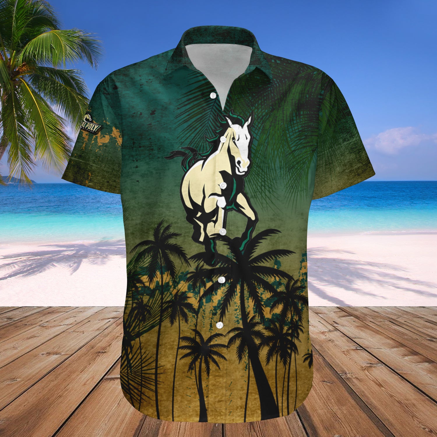 Cal Poly Mustangs Hawaiian Shirt Set Coconut Tree Tropical Grunge 1
