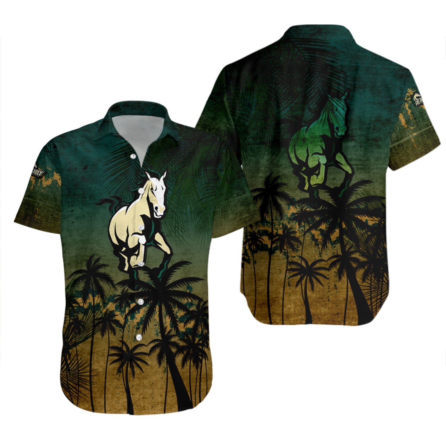 Cal Poly Mustangs Hawaiian Shirt Set Coconut Tree Tropical Grunge 2