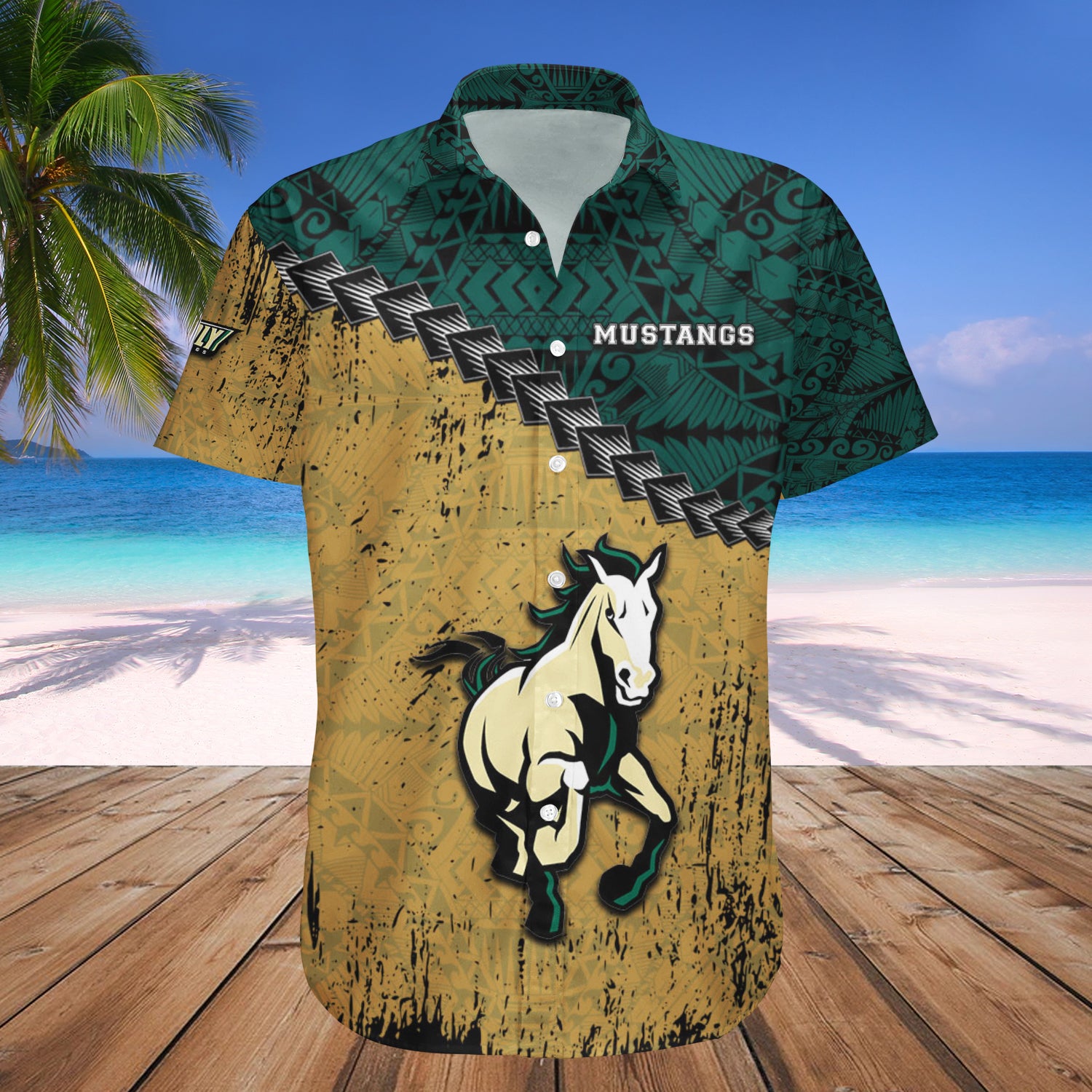 Cal Poly Mustangs Hawaiian Shirt Set Grunge Polynesian Tattoo 1