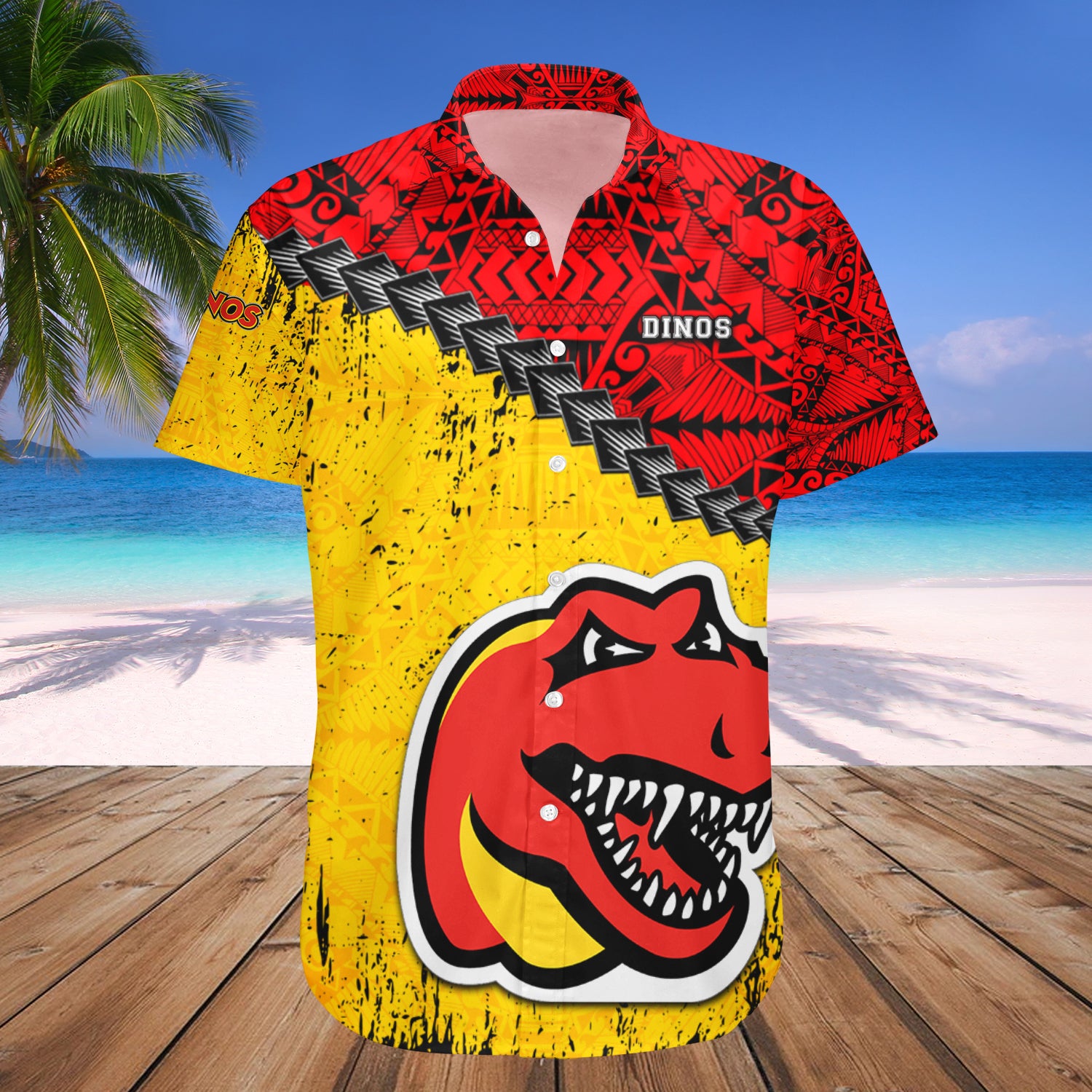 Calgary Dinos Hawaiian Shirt Set Grunge Polynesian Tattoo - CA CIS 1