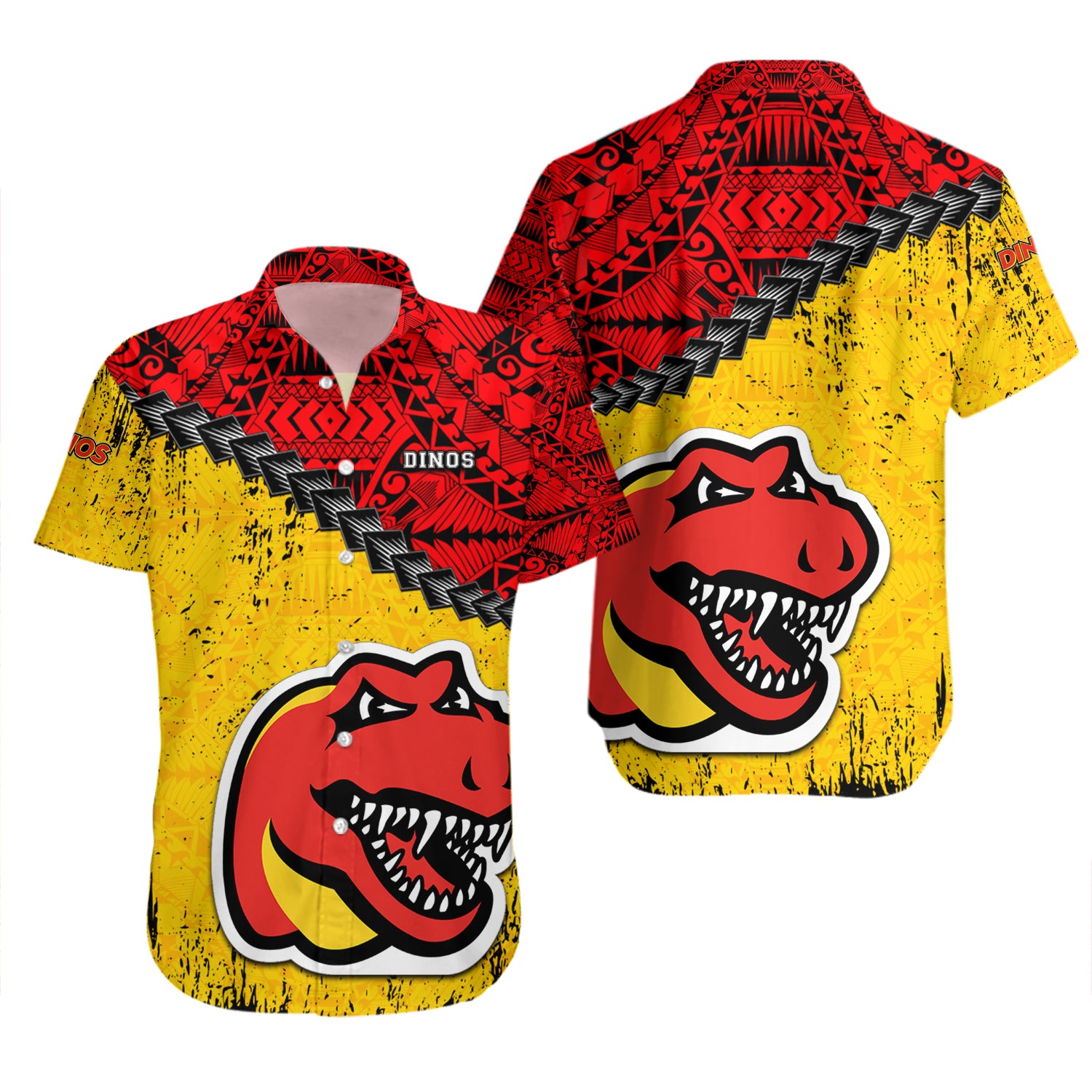 Calgary Dinos Hawaiian Shirt Set Grunge Polynesian Tattoo - CA CIS 2