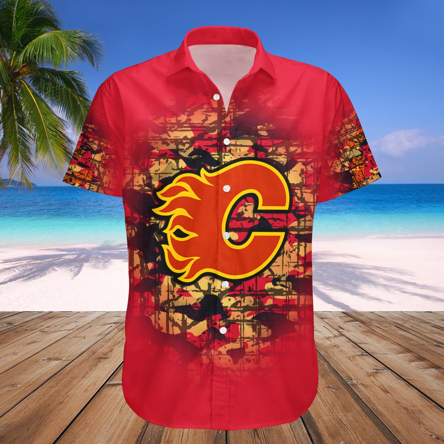 Calgary Flames Hawaiian Shirt Set Camouflage Vintage - NHL 1