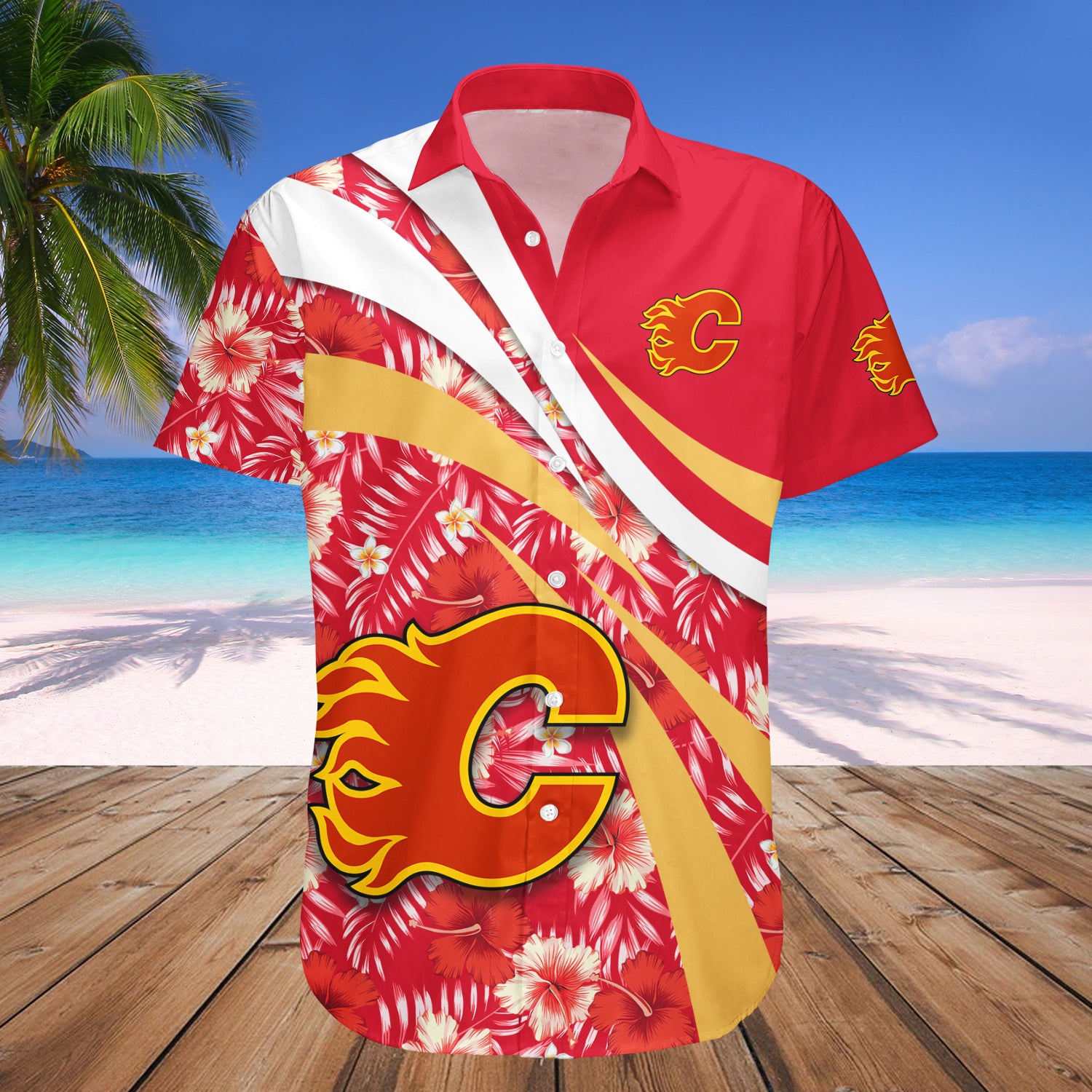 Calgary Flames Hawaiian Shirt Set Hibiscus Sport Style - NHL 1