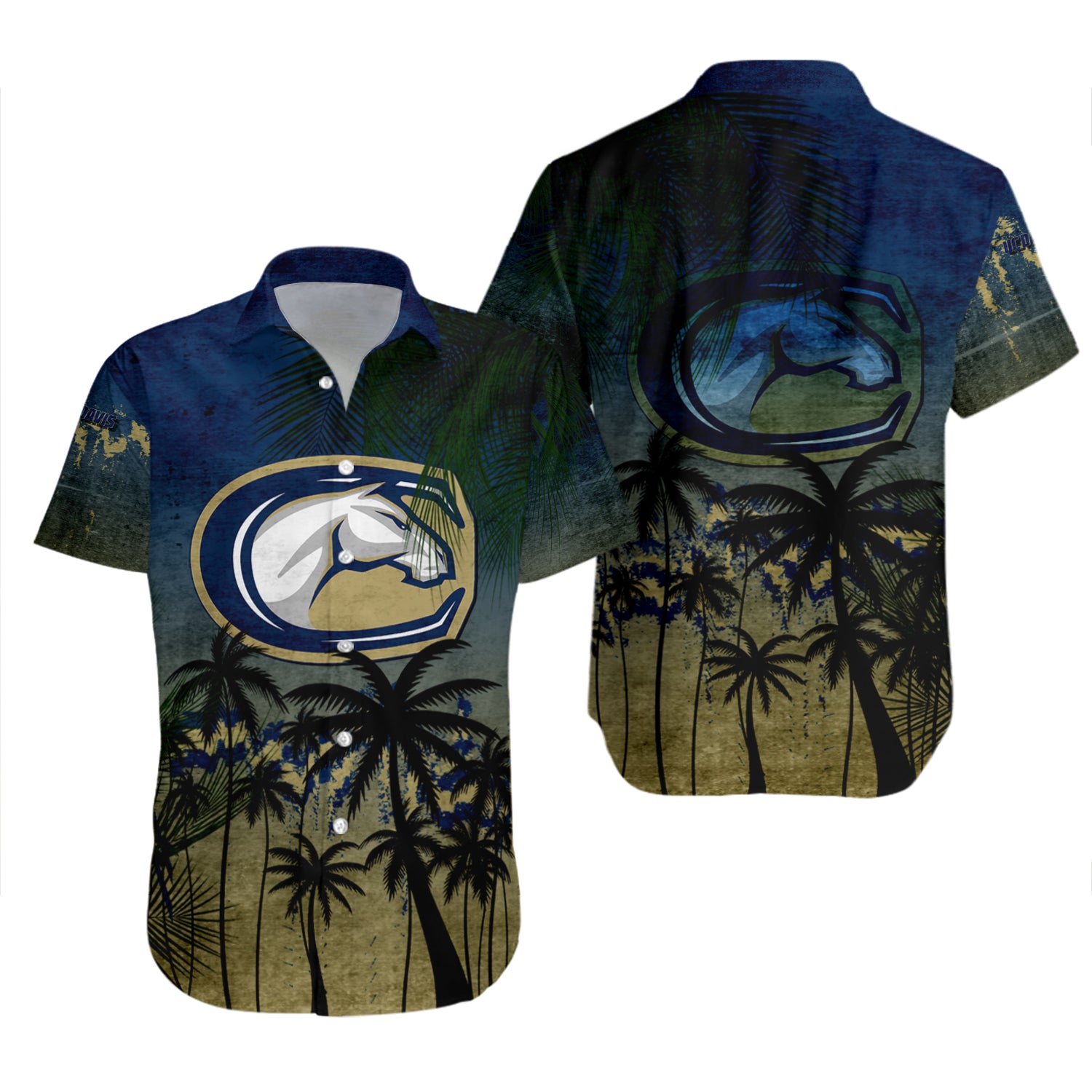 California Davis Aggies Hawaiian Shirt Set Coconut Tree Tropical Grunge 2