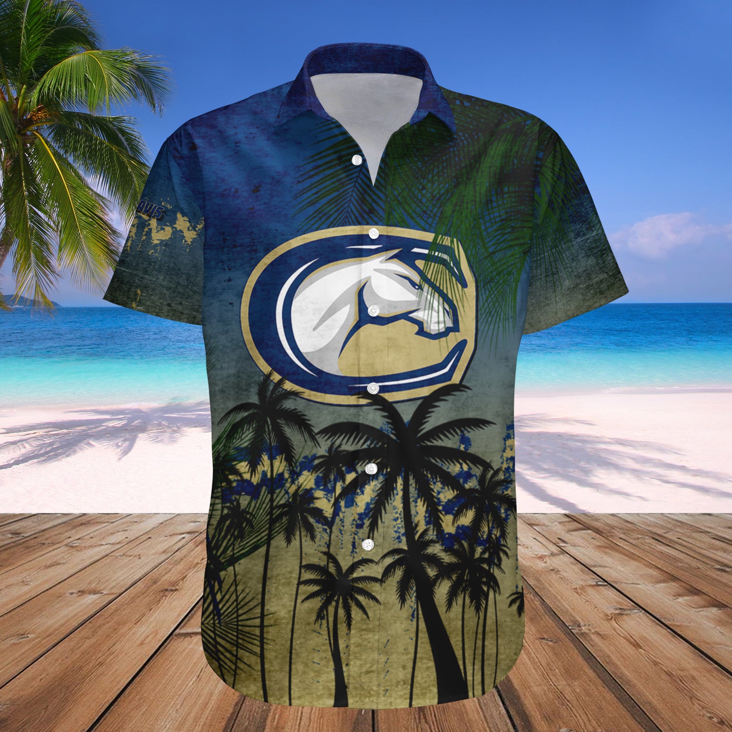 California Davis Aggies Hawaiian Shirt Set Coconut Tree Tropical Grunge 1