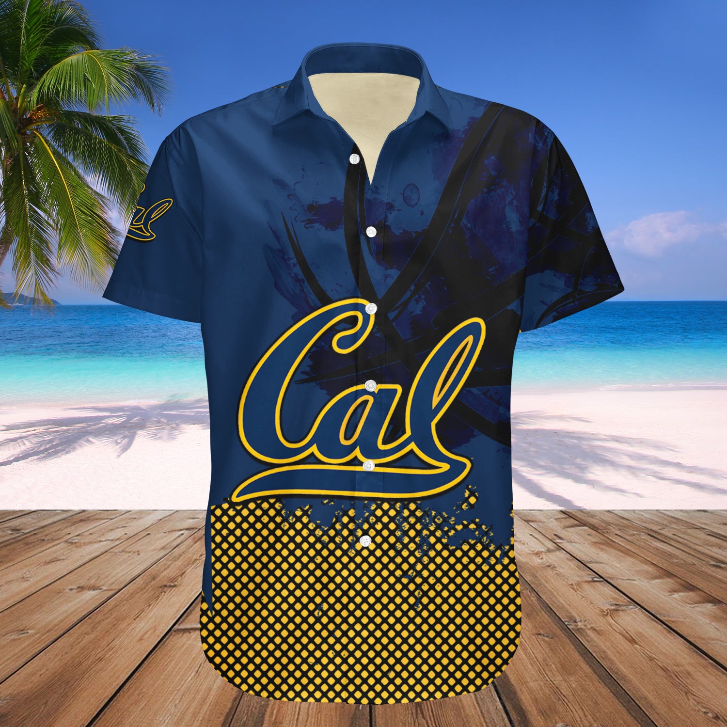 California Golden Bears Hawaiian Shirt Set Basketball Net Grunge Pattern 1