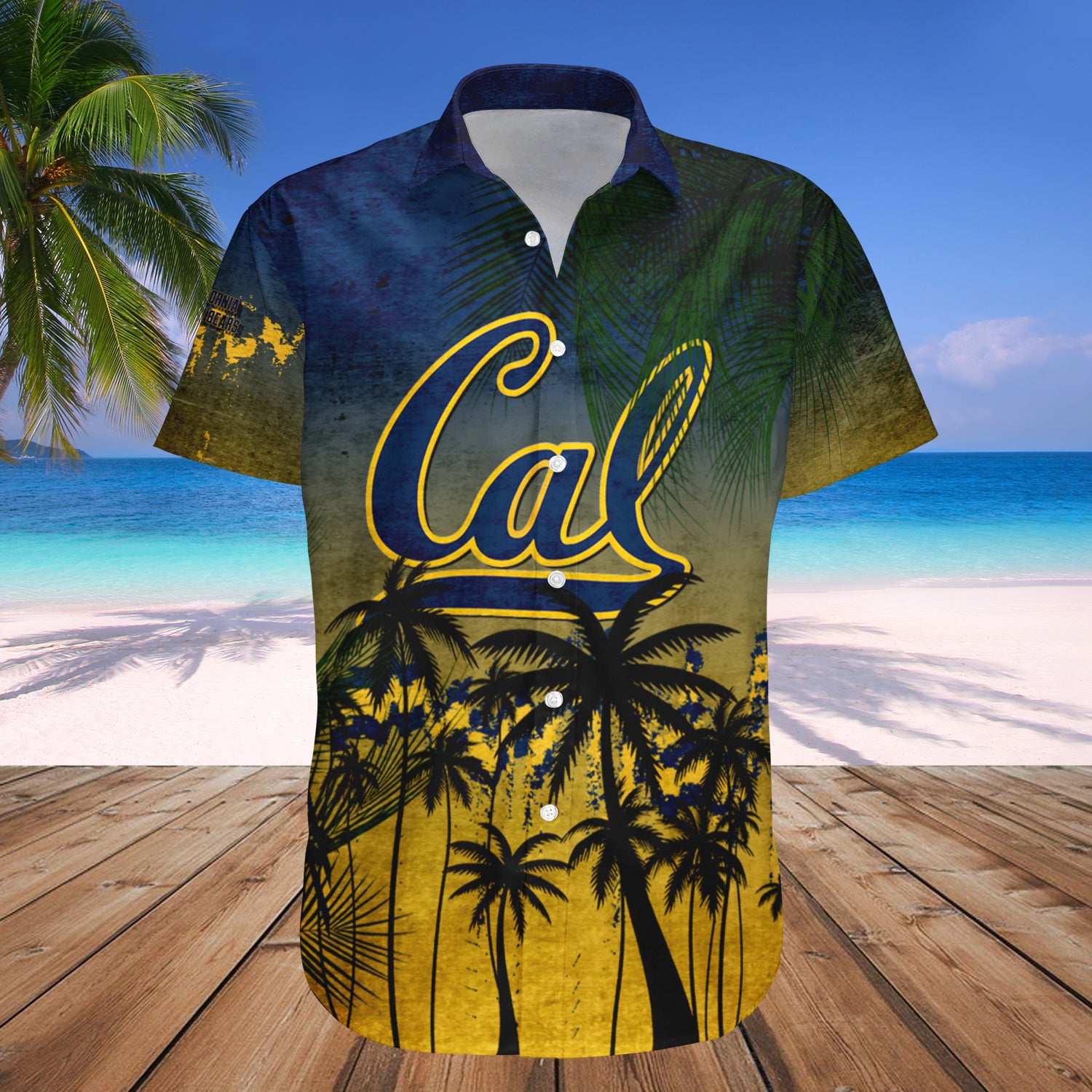 California Golden Bears Hawaiian Shirt Set Coconut Tree Tropical Grunge 1