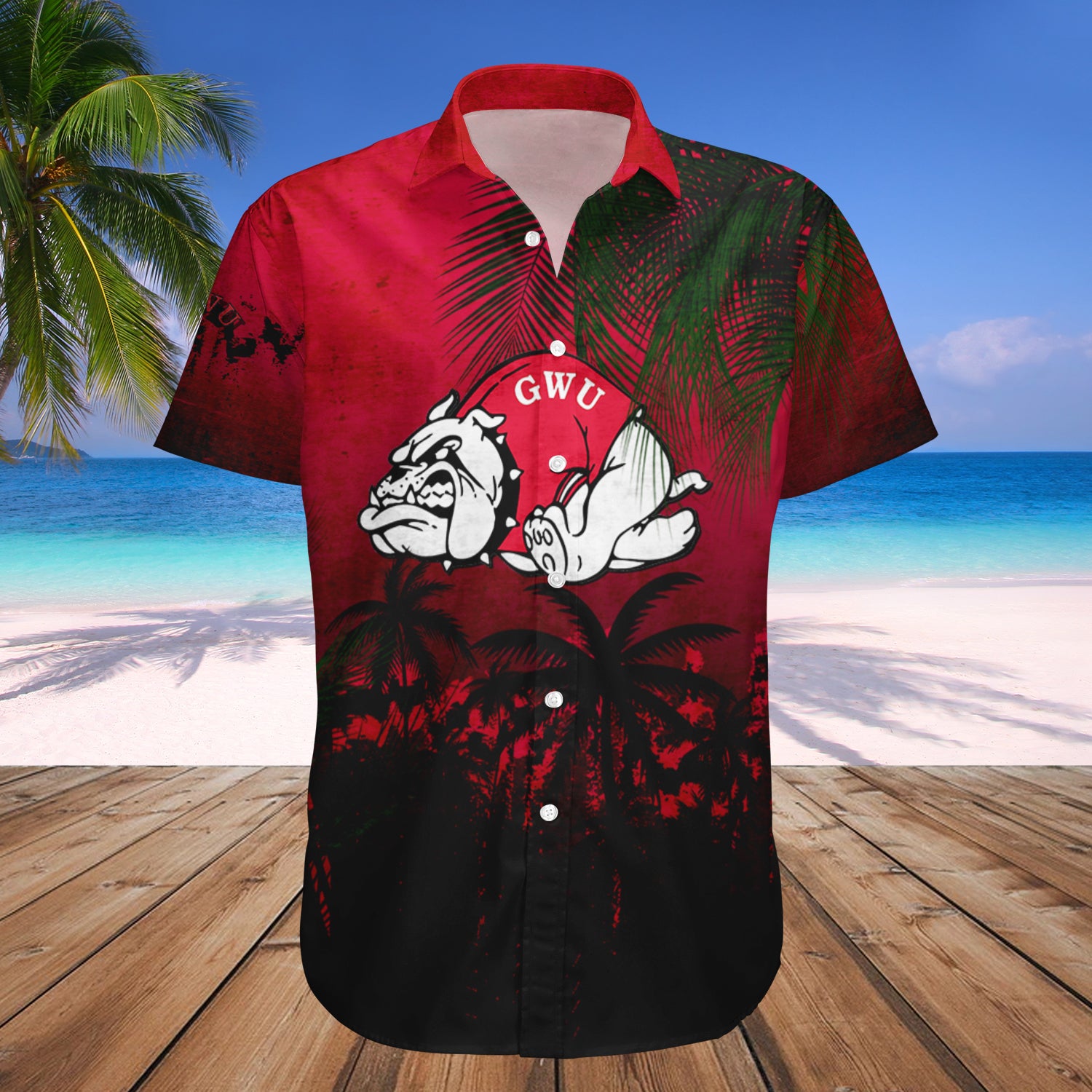 Gardner-Webb Runnin’ Bulldogs Hawaiian Shirt Set Coconut Tree Tropical Grunge 1
