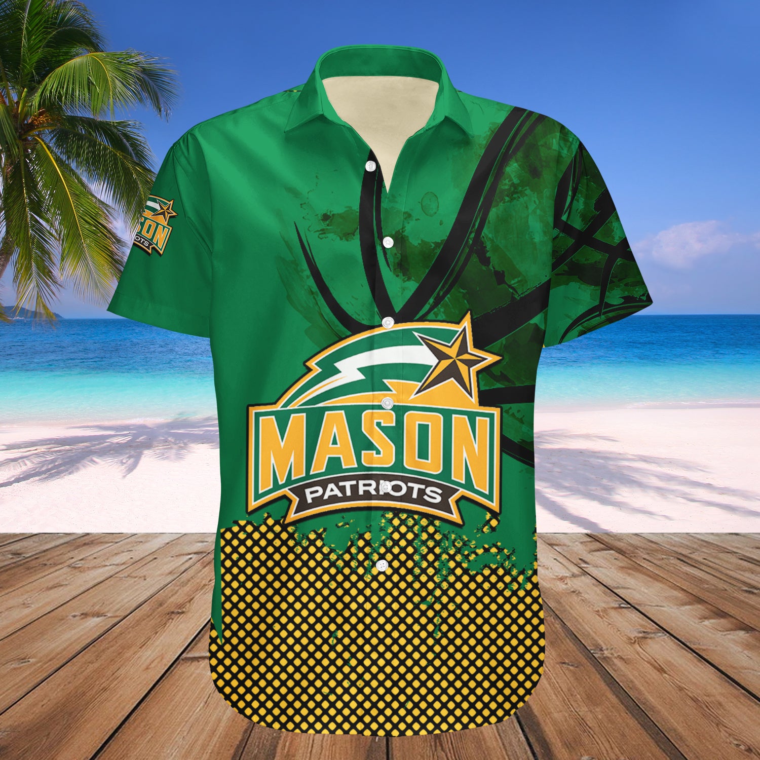 George Mason Patriots Hawaiian Shirt Set Basketball Net Grunge Pattern 1