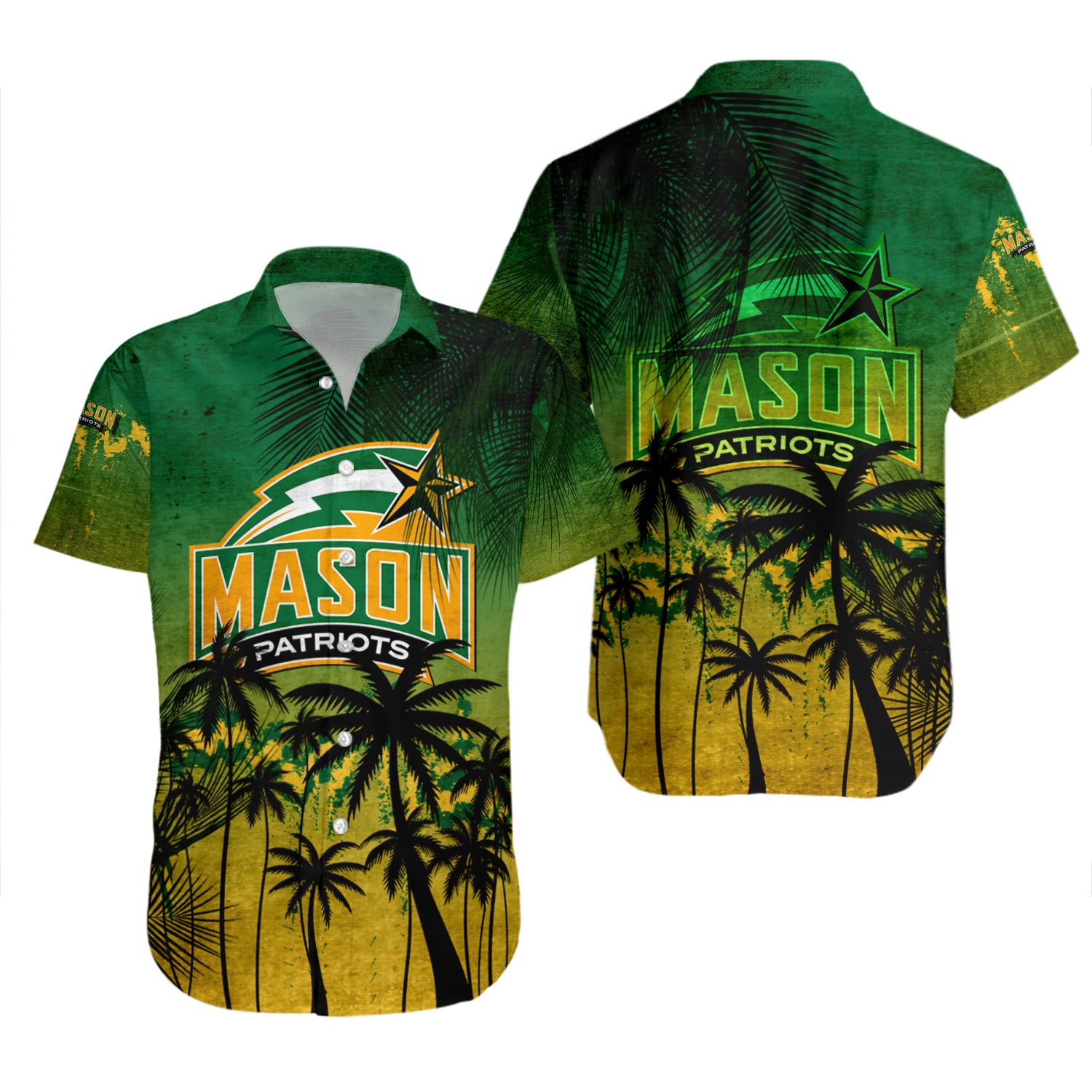George Mason Patriots Hawaiian Shirt Set Coconut Tree Tropical Grunge 2