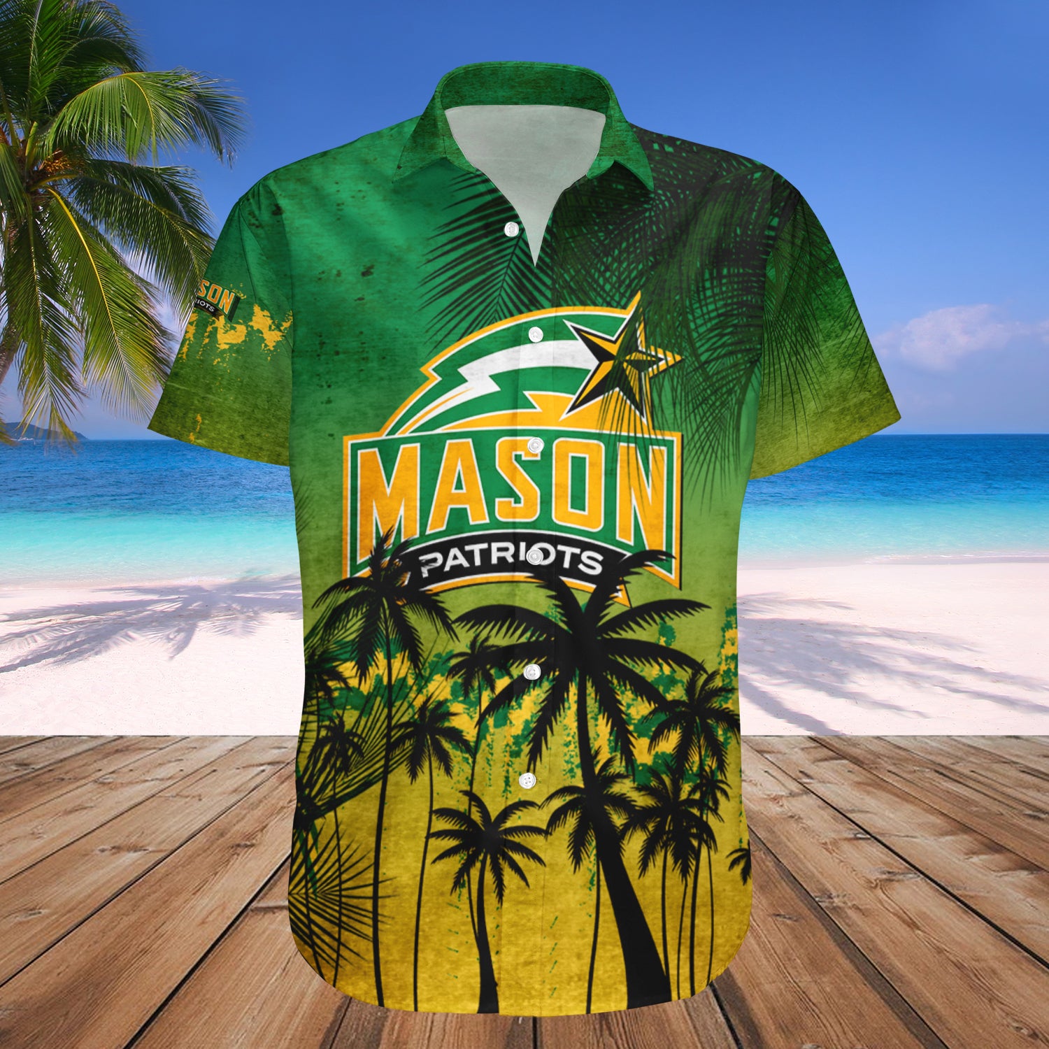 George Mason Patriots Hawaiian Shirt Set Coconut Tree Tropical Grunge 1