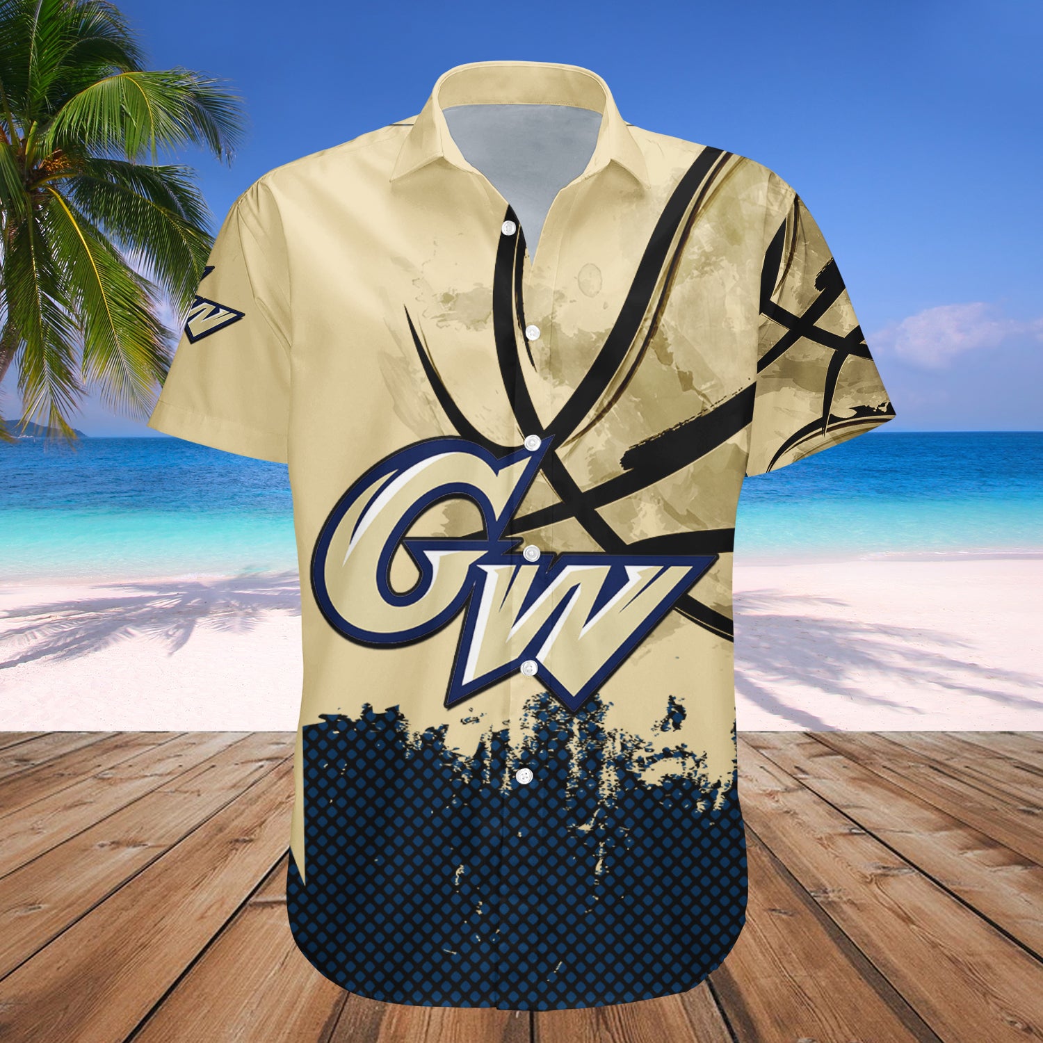 George Washington Colonials Hawaiian Shirt Set Basketball Net Grunge Pattern 1